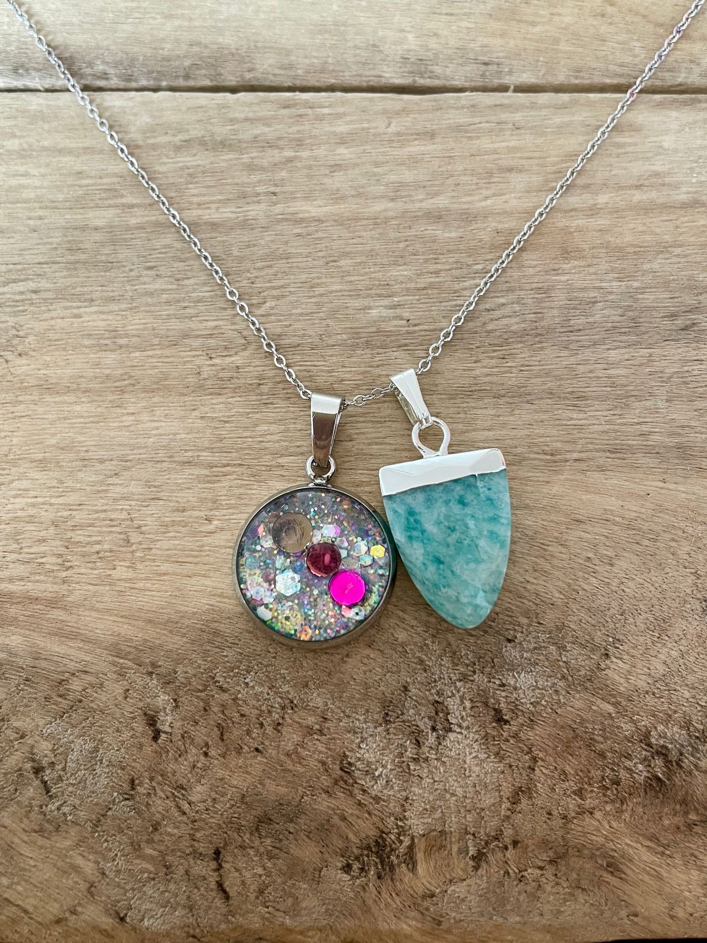 Collier simple argenté AMAZONITE Spirale négative
