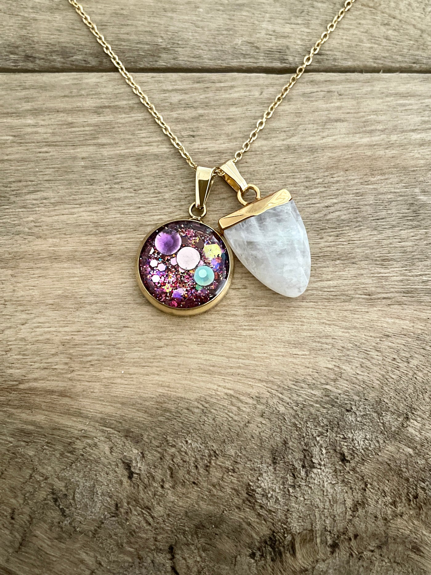 Simple golden MOONSTONE Heart Chakra necklace