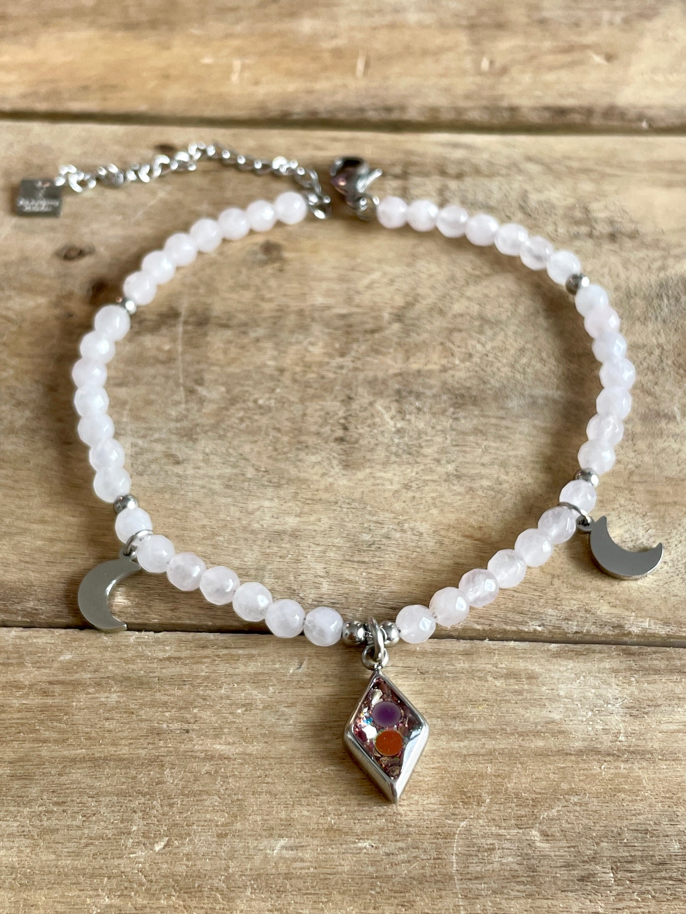 Bracelet Caracas argenté Quartz rose Lâcher prise (Spécial grand poignet)