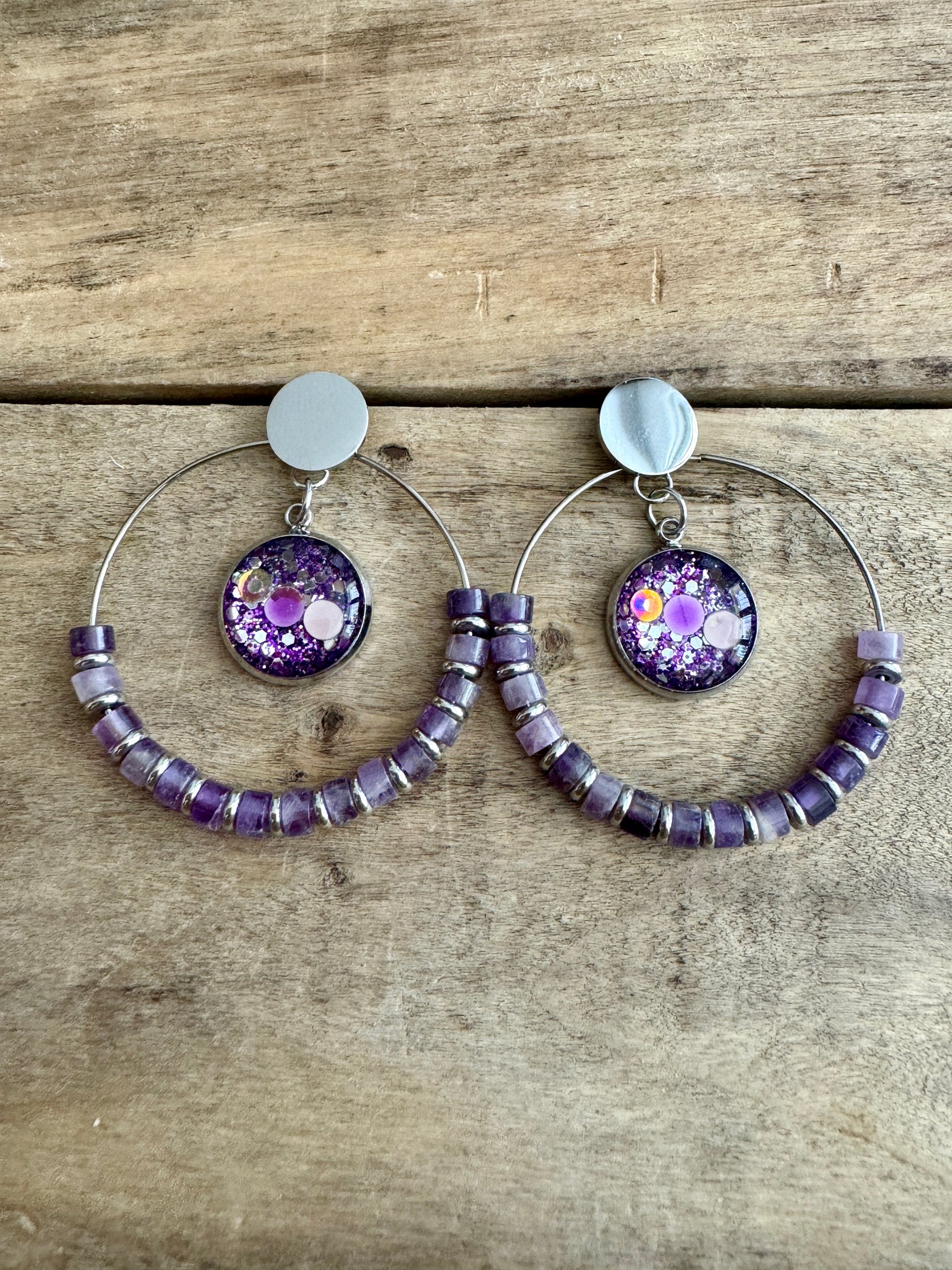 SHAMBALLAH Amethyst Cut &amp; Leave silver earrings