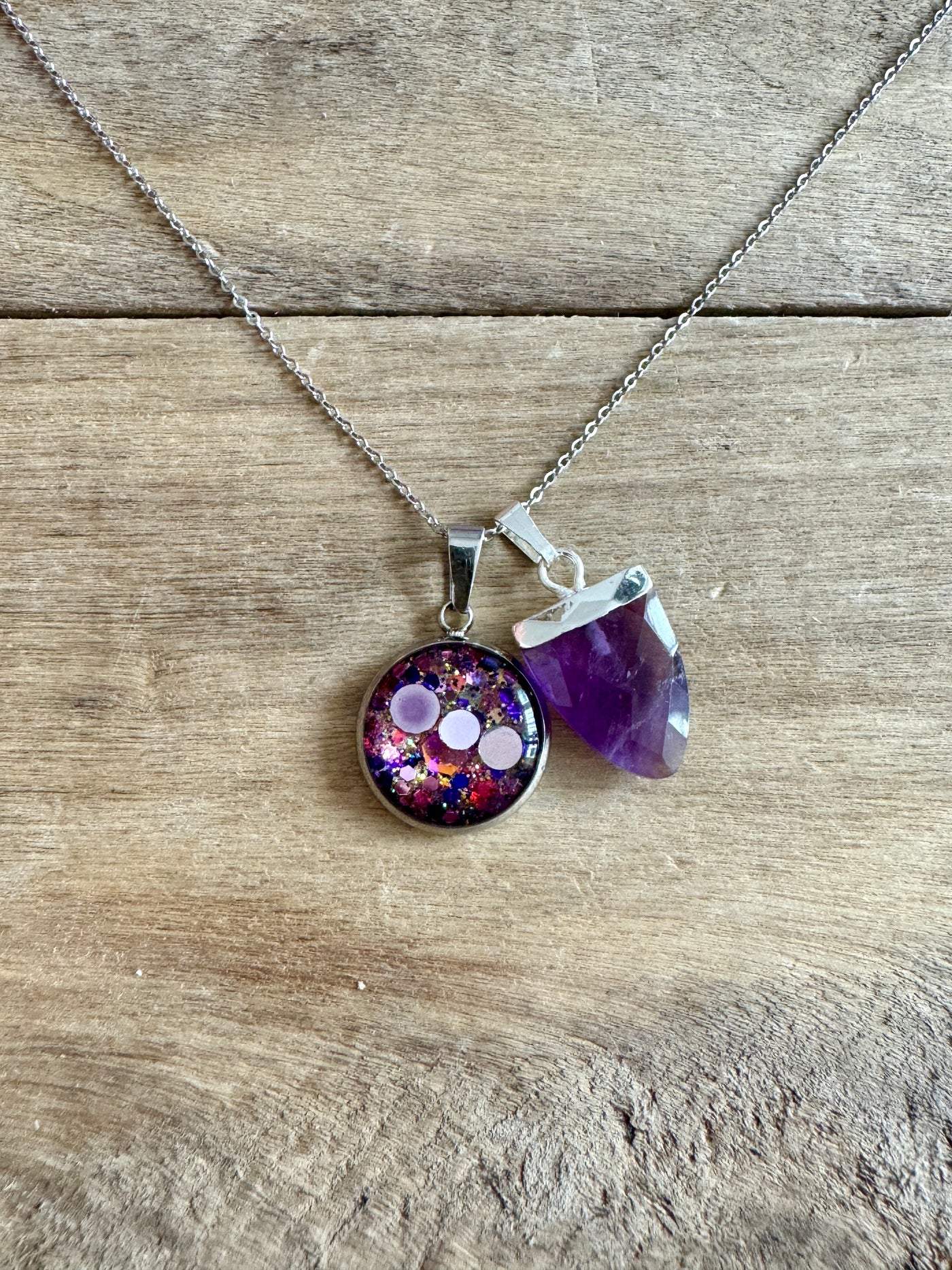 Collier simple argenté AMETHYSTE Peace & love