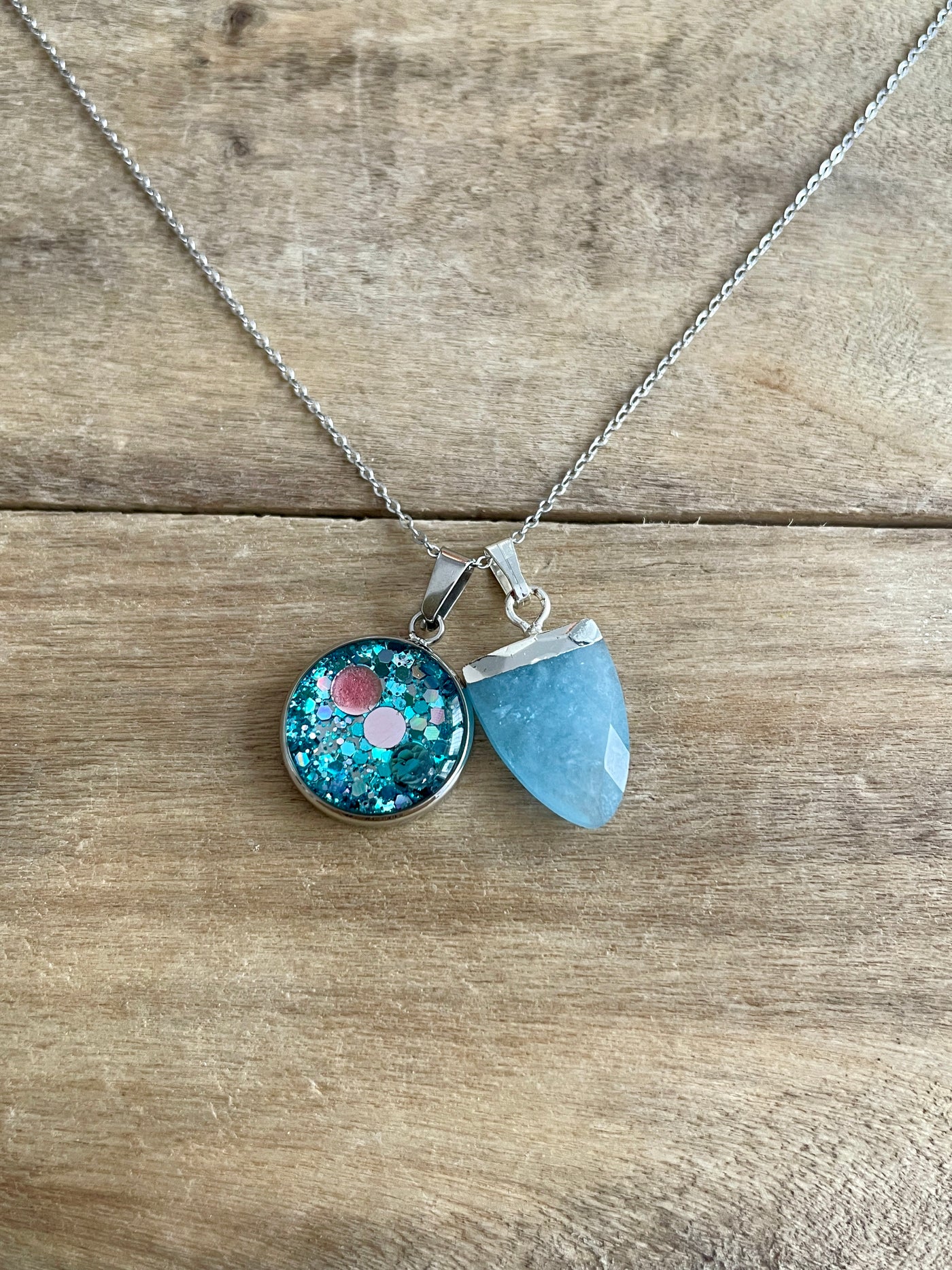 Simple silver necklace AQUAMARINE Life mission alignment