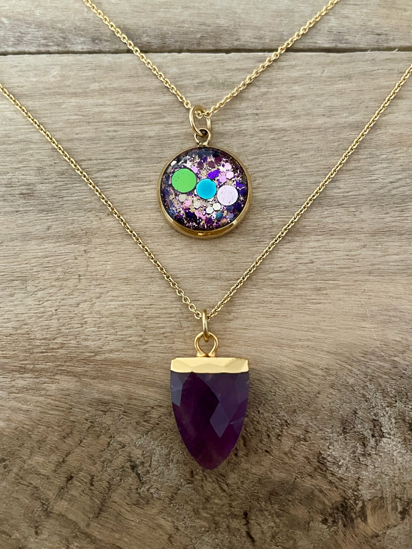 Collier double doré AMETHYSTE Chakra gorge