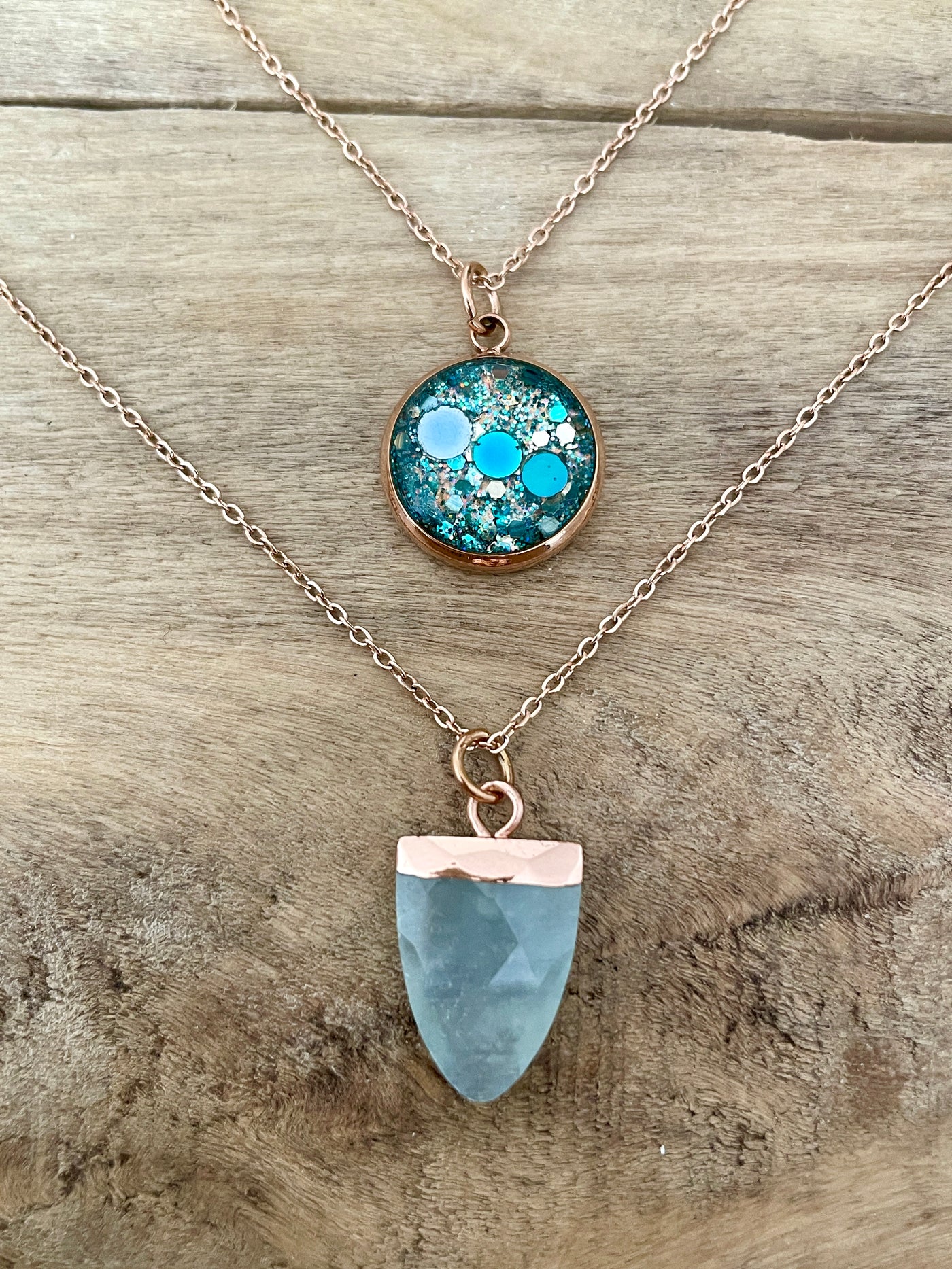 Collier double or rose AIGUE MARINE Alignement mission de vie