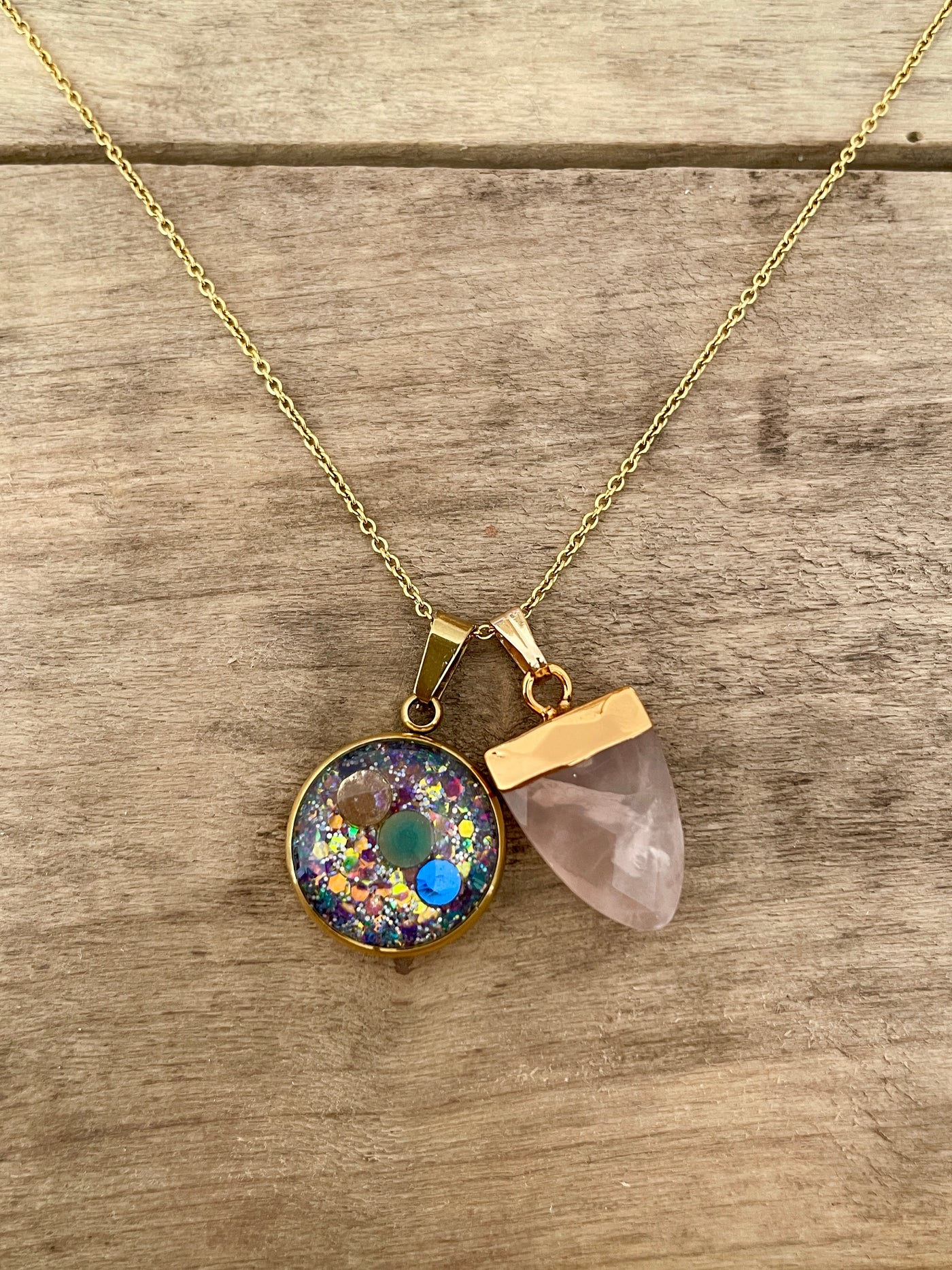 Collier simple doré QUARTZ ROSE Deuil