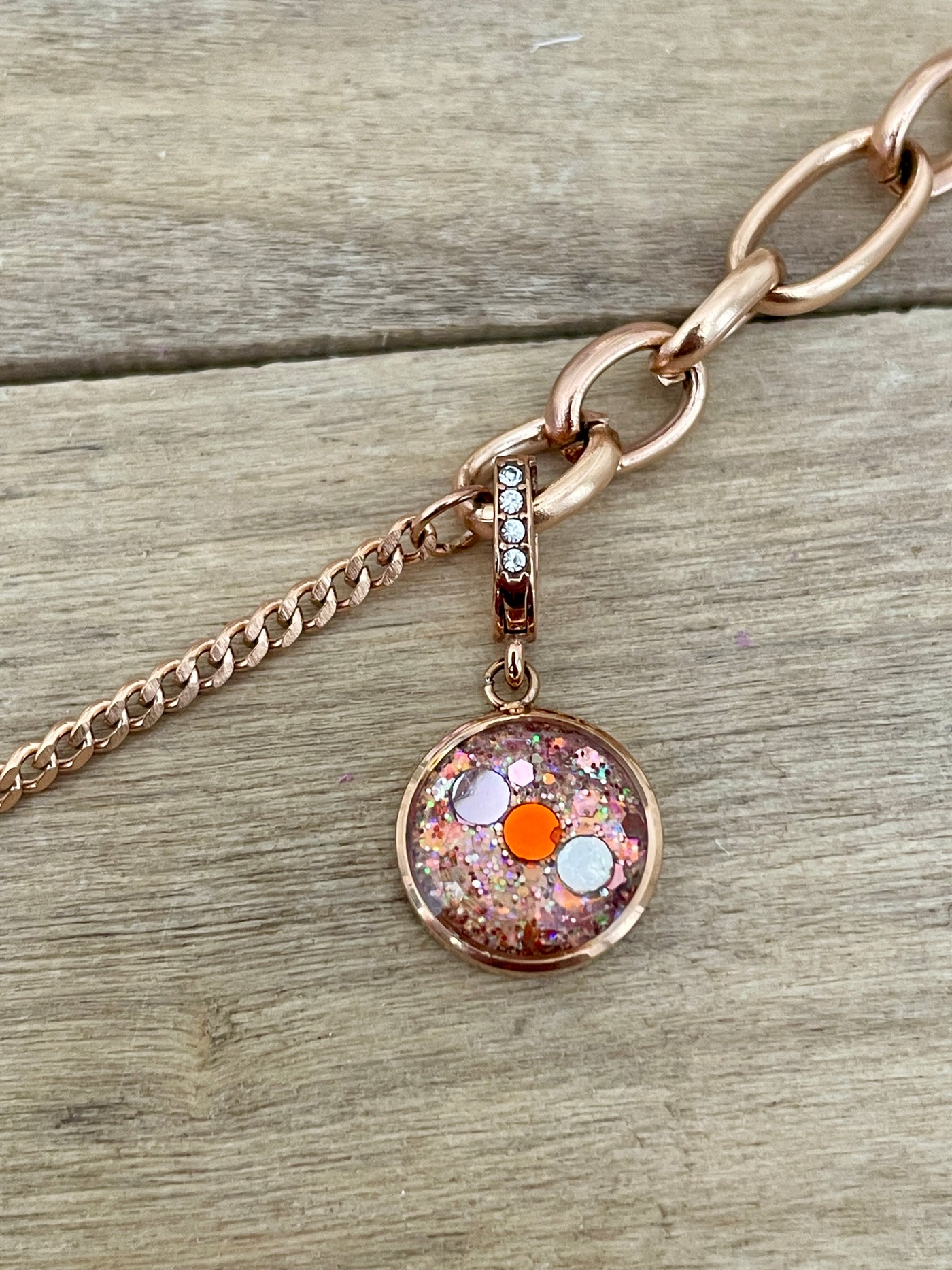 Charm Cristal or rose Lâcher prise (vendu sans bracelet)