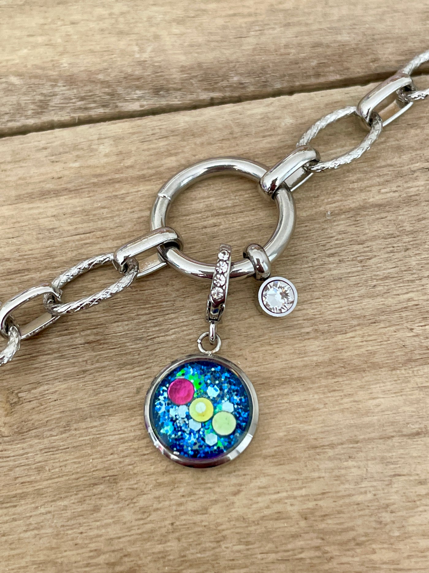 Charm Cristal argenté Réharmonisation des 7 chakras (vendu sans bracelet)
