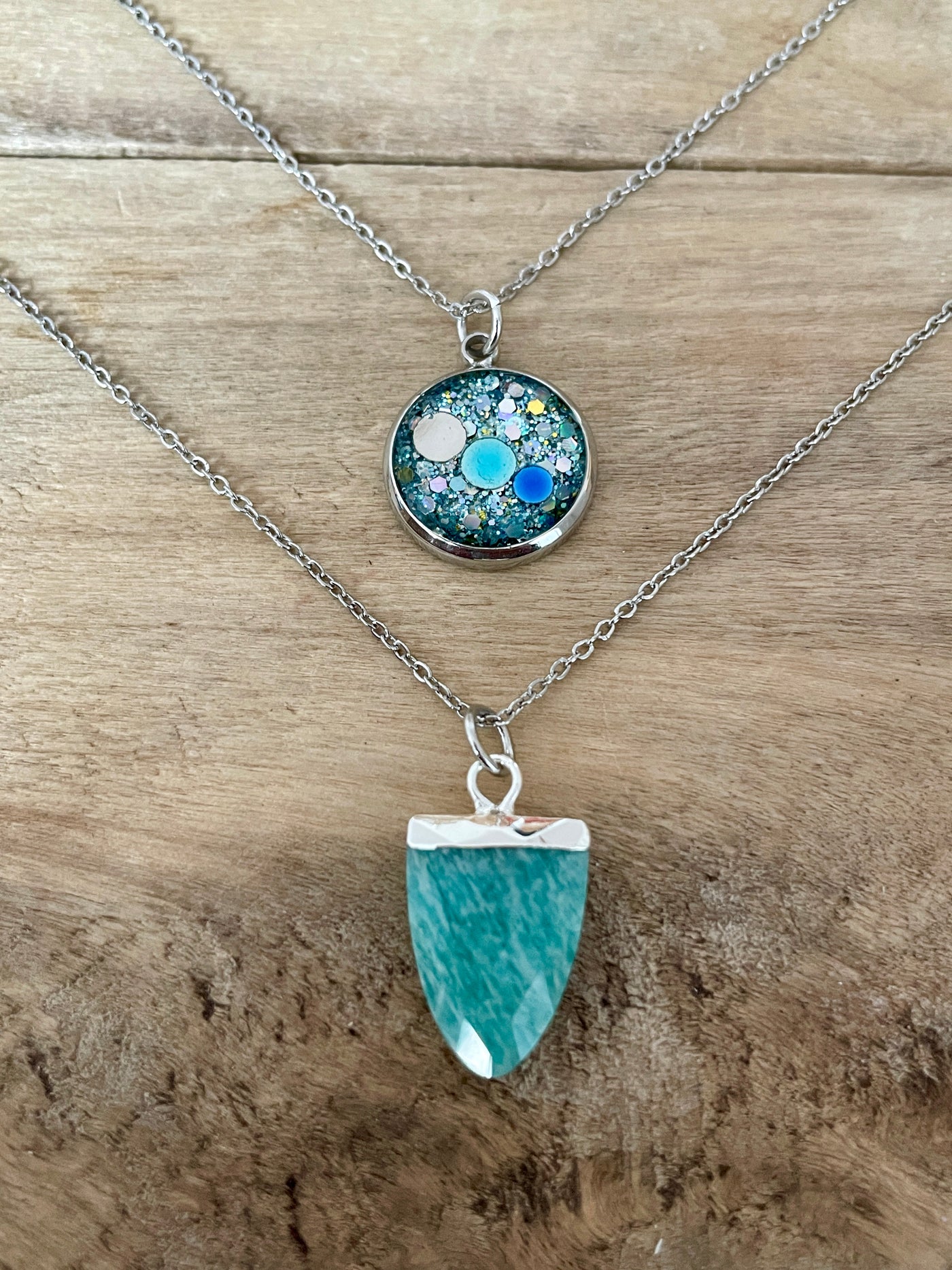 Collier double argenté AMAZONITE Mémoires karmiques