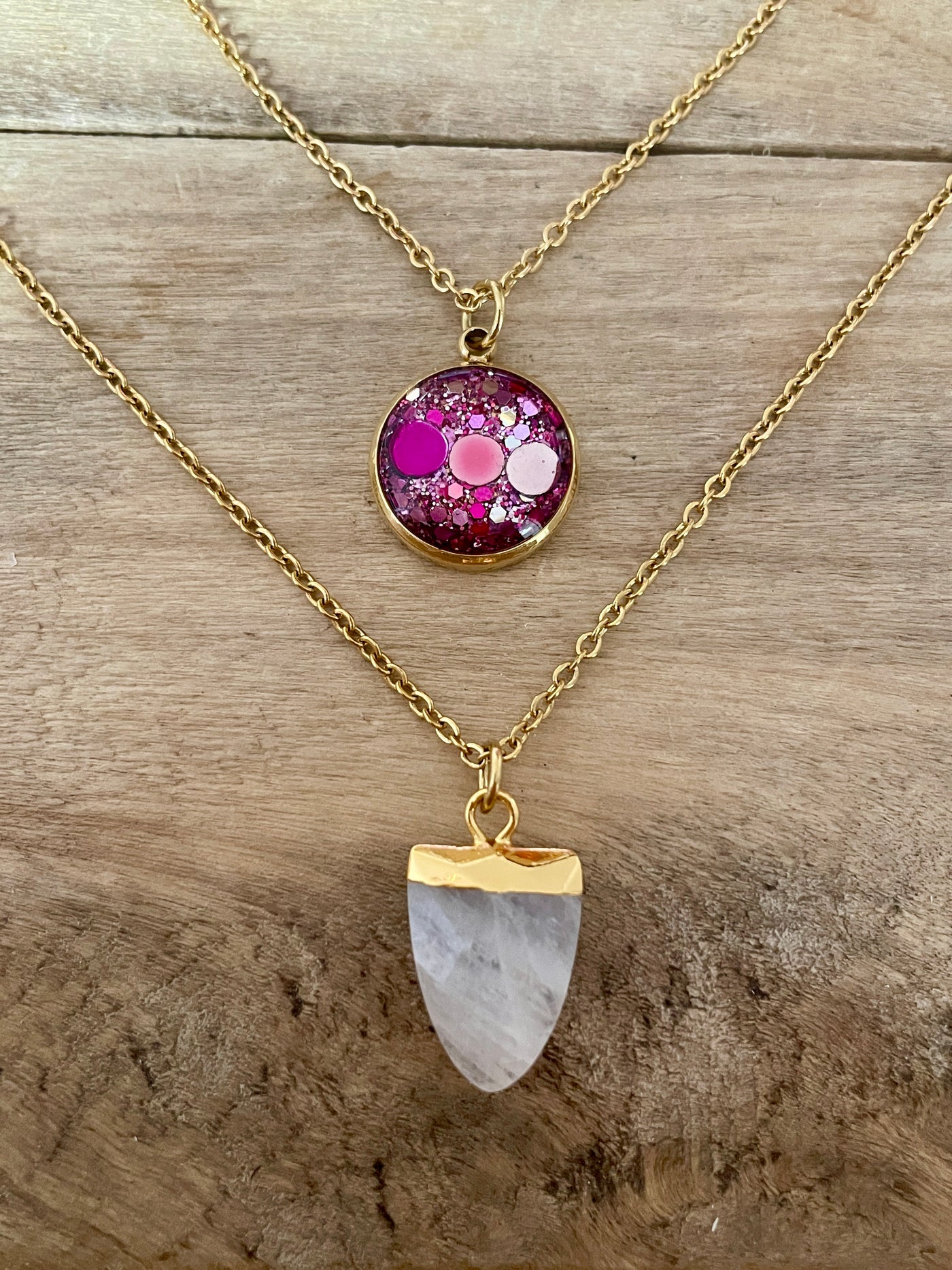 Collier double doré PIERRE DE LUNE Chakra sacré