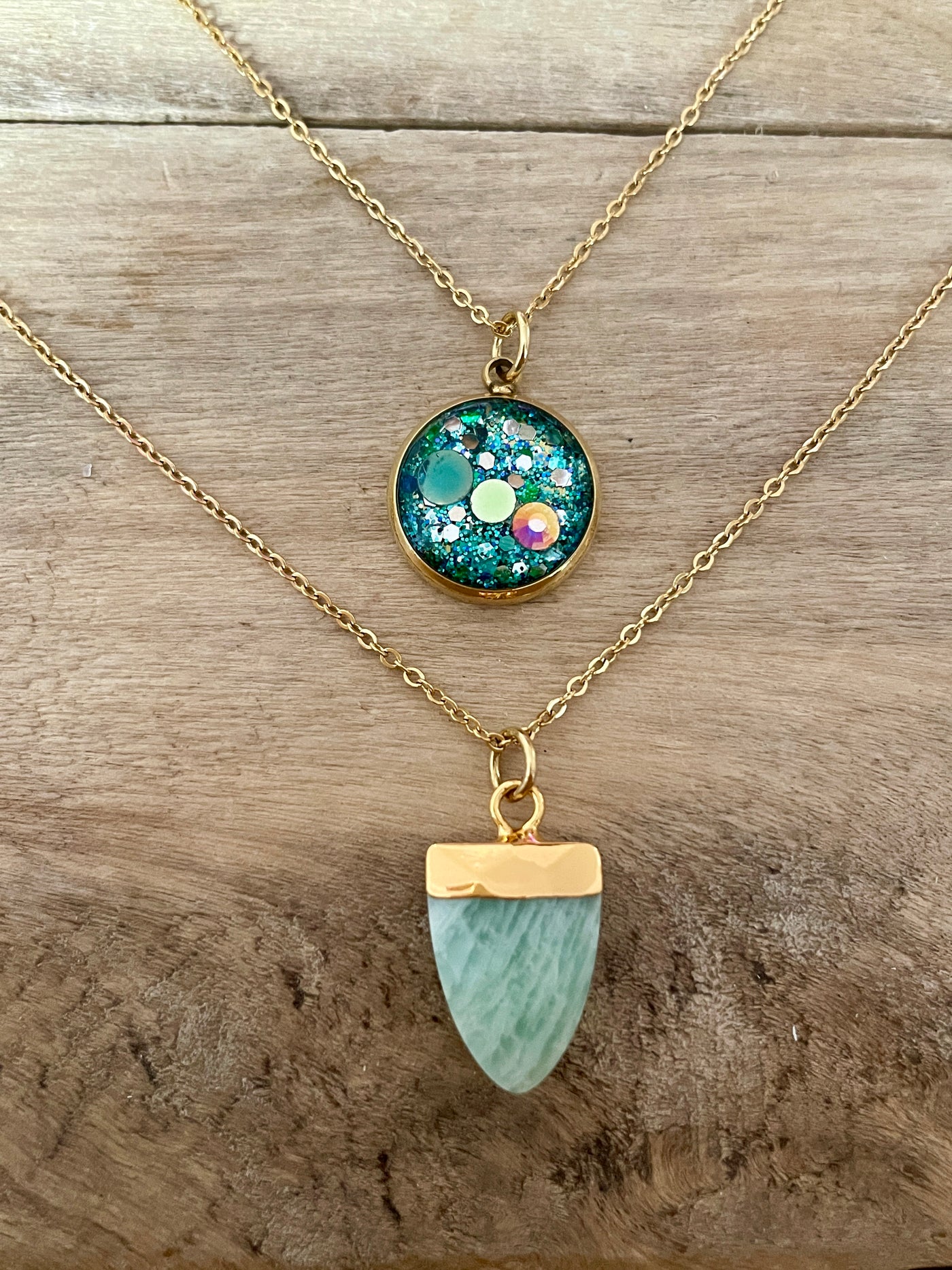 Collier double doré AMAZONITE Chakra sacré reset