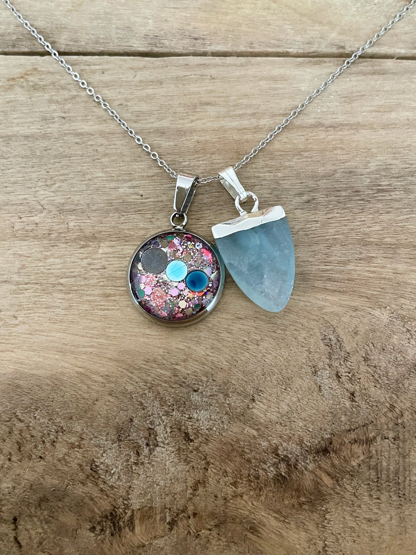 Collier simple argenté Aigue marine Procréation