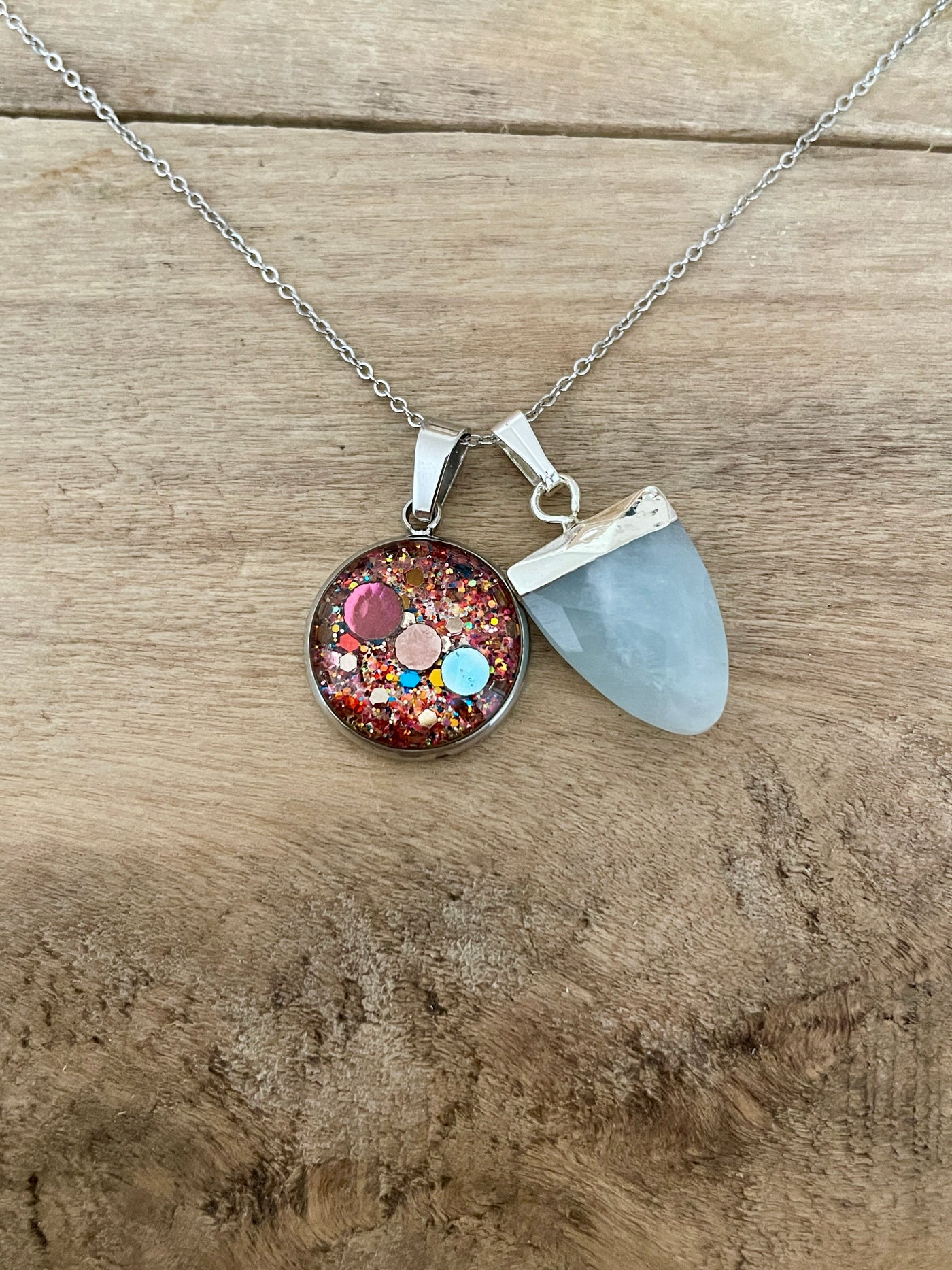 Collier simple argenté Aigue marine Angoisses et peurs