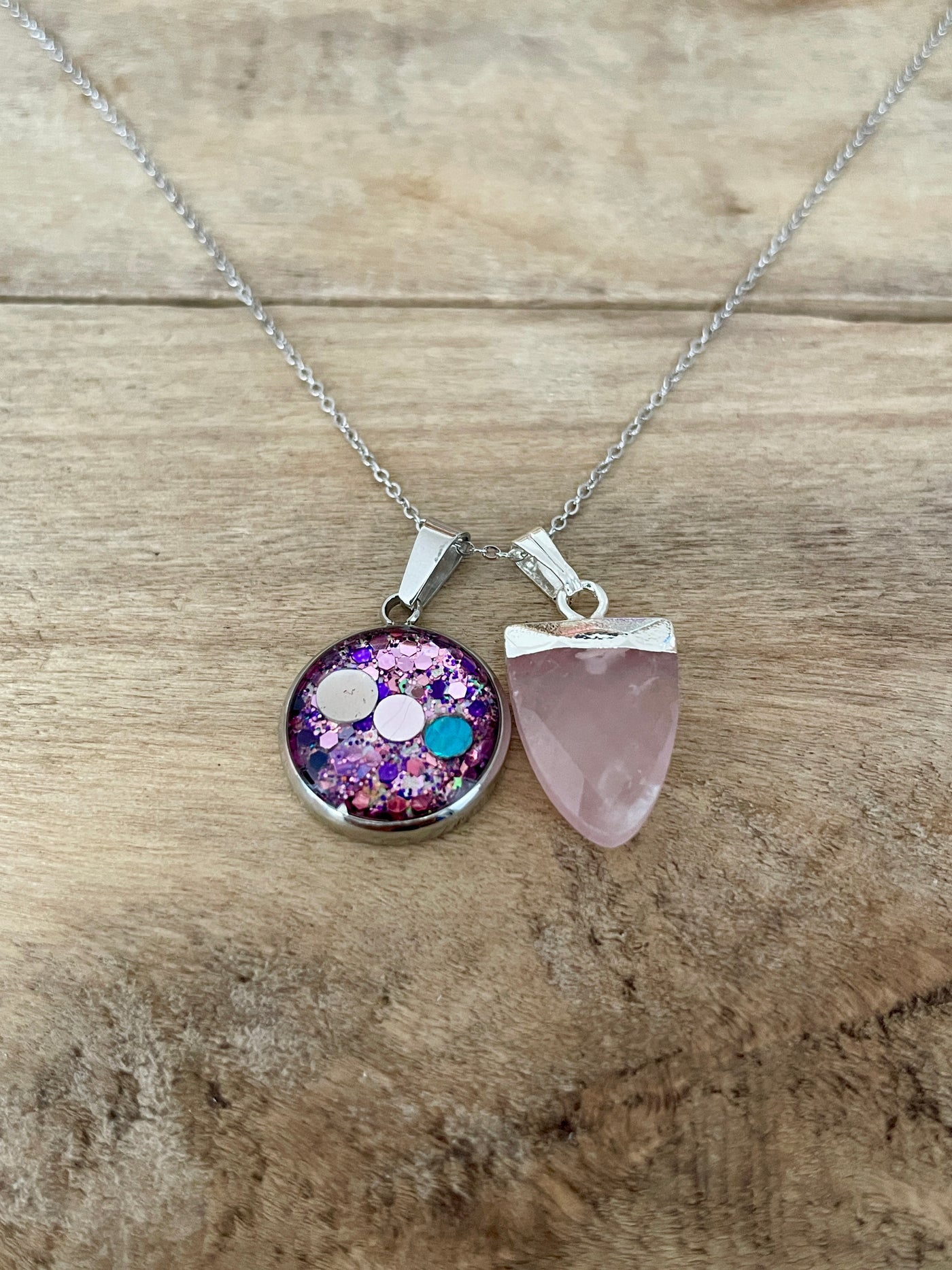 Collier simple argenté QUARTZ ROSE Chakra coeur