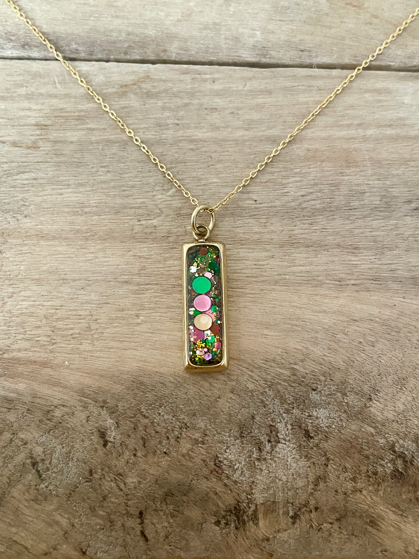 Simple golden Rectangle Anxiety and Fear necklace