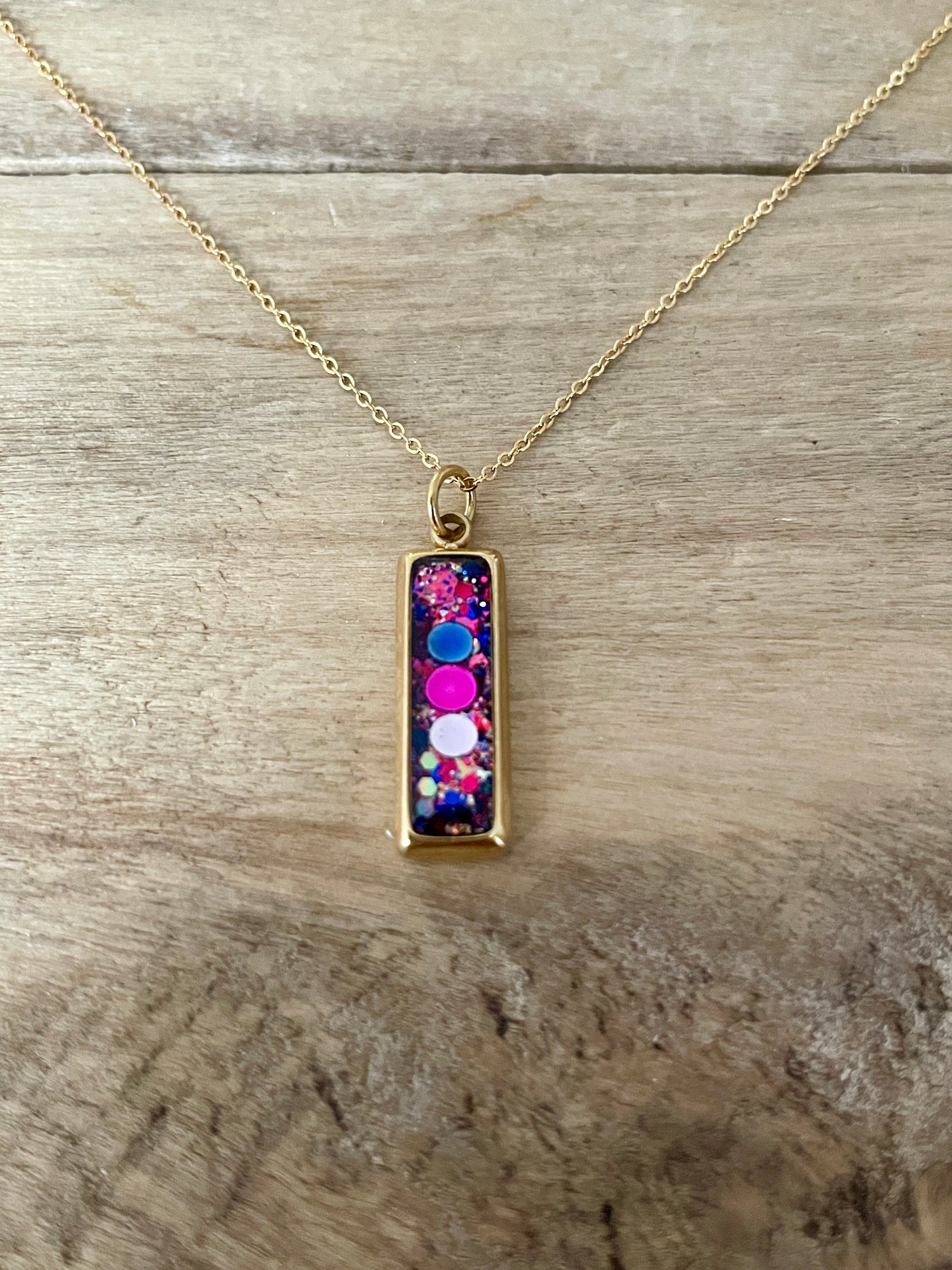 Simple golden Rectangle Anxiety and Fear necklace