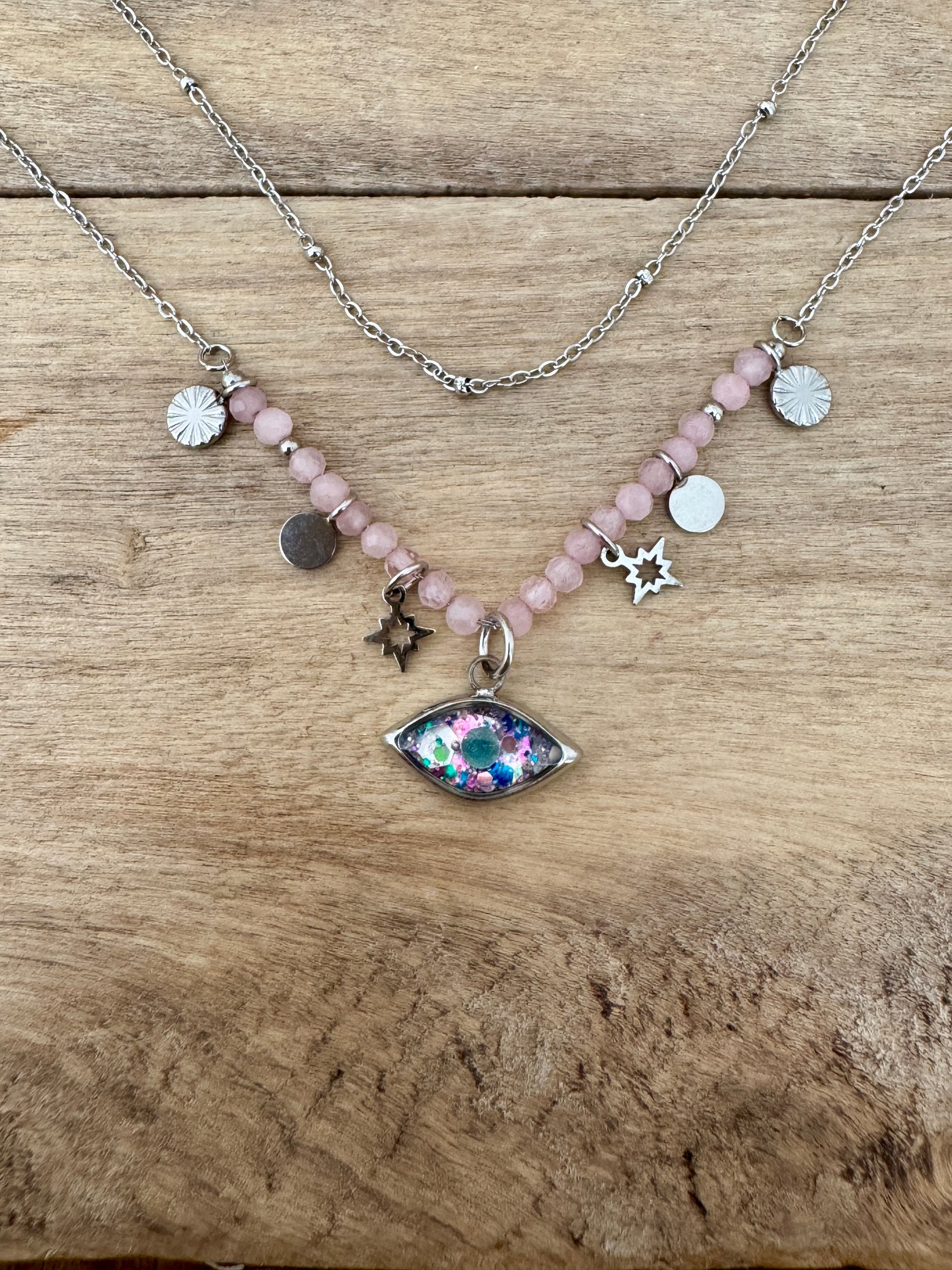 Collier argenté TAYLOR Quartz rose Crise émotionnelle