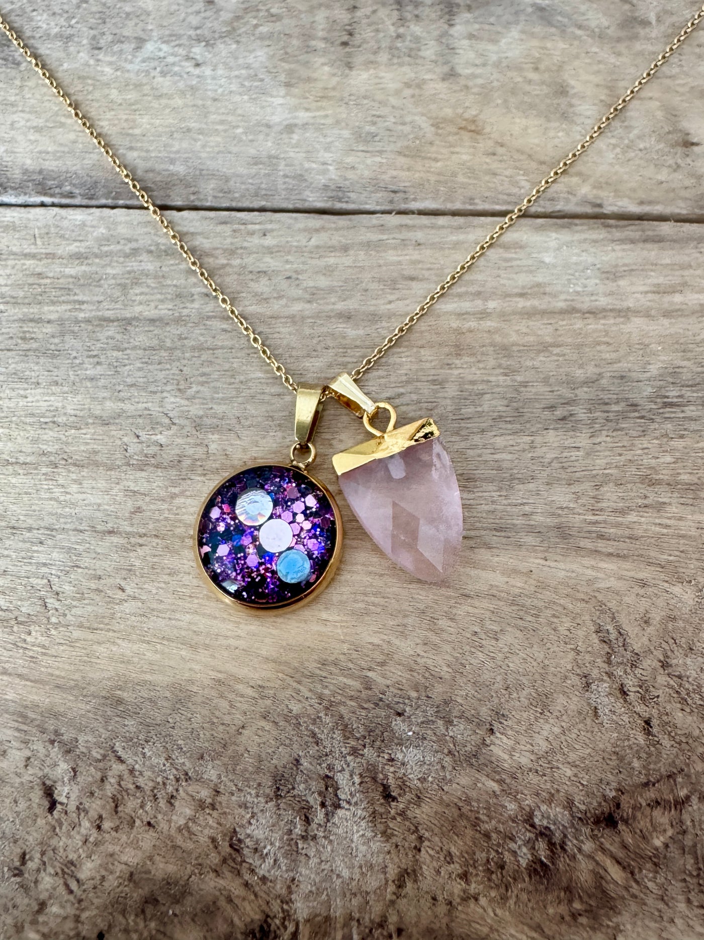Collier simple doré QUARTZ ROSE Hoponopono