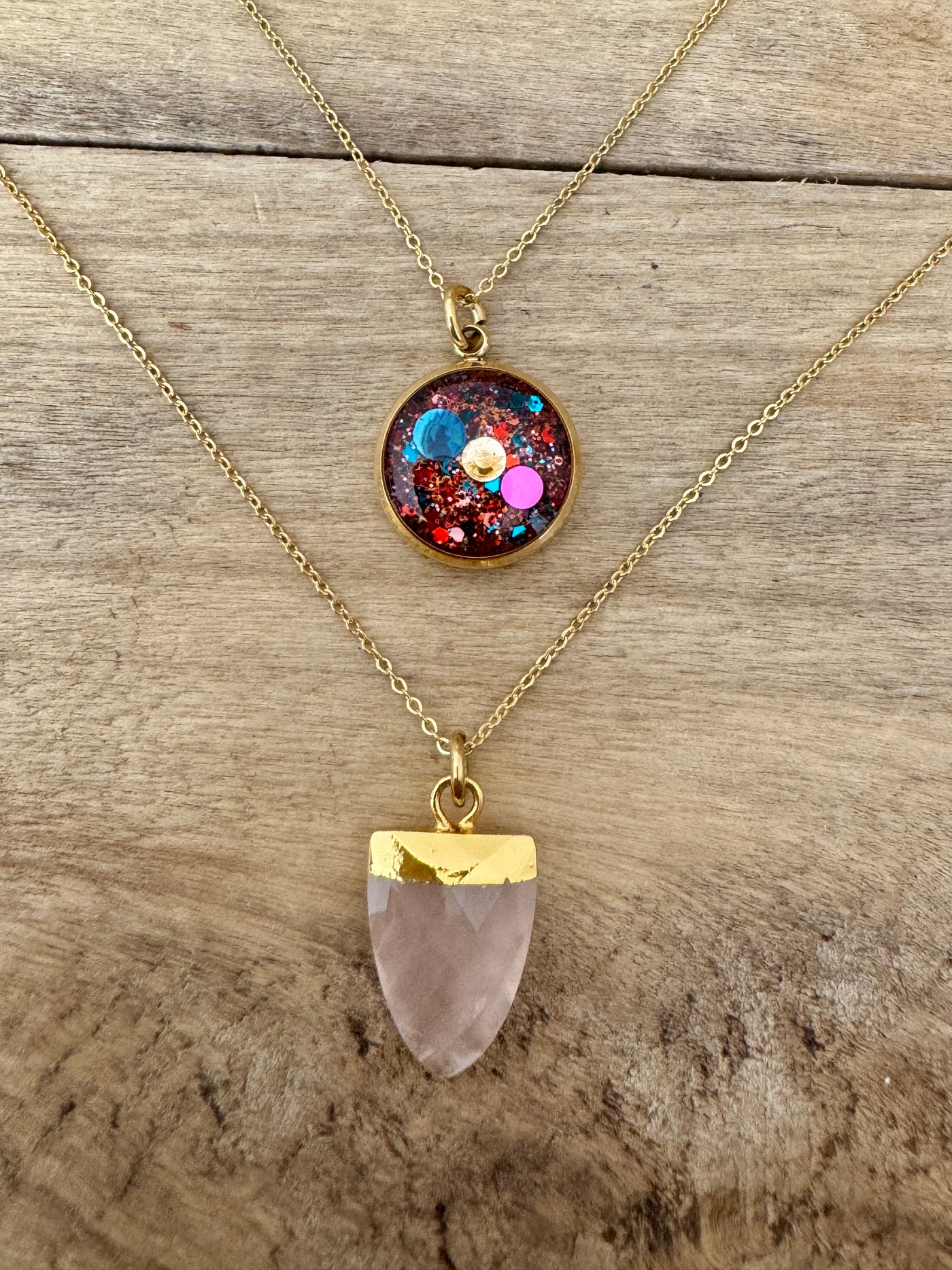 Collier double doré QUARTZ ROSE Blessure d'injustice