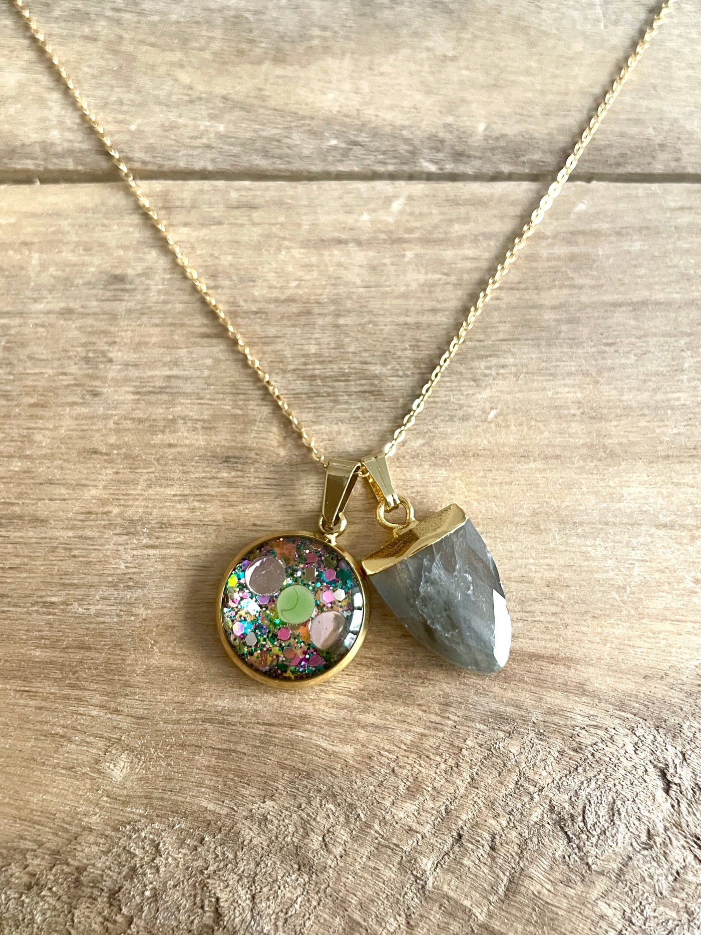 Simple golden LABRADORITE Chakra heart necklace