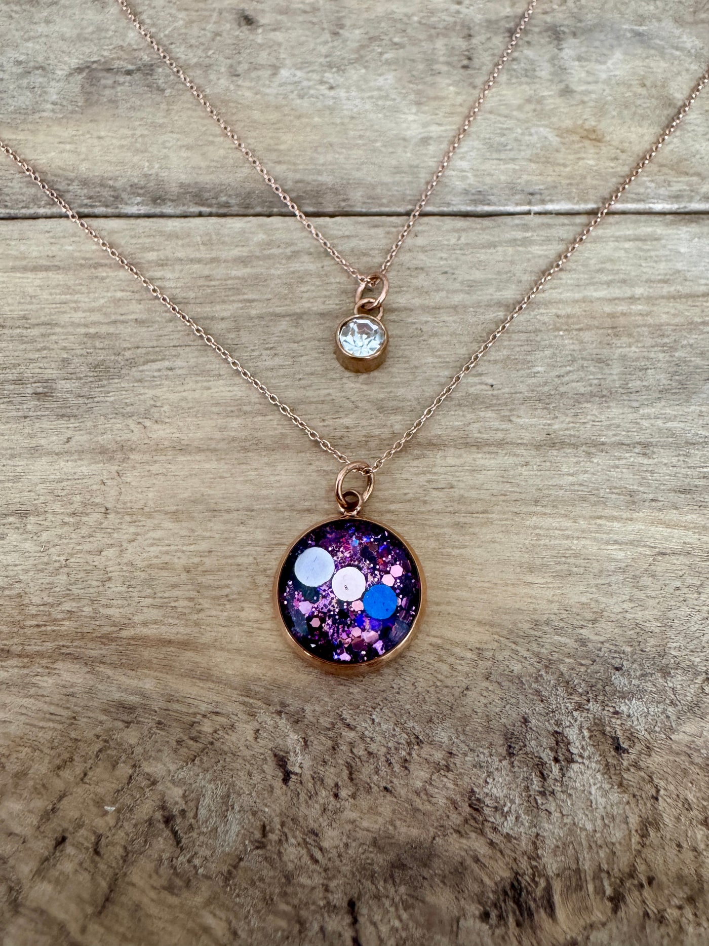 Double silver necklace AQUAMARINE Self love