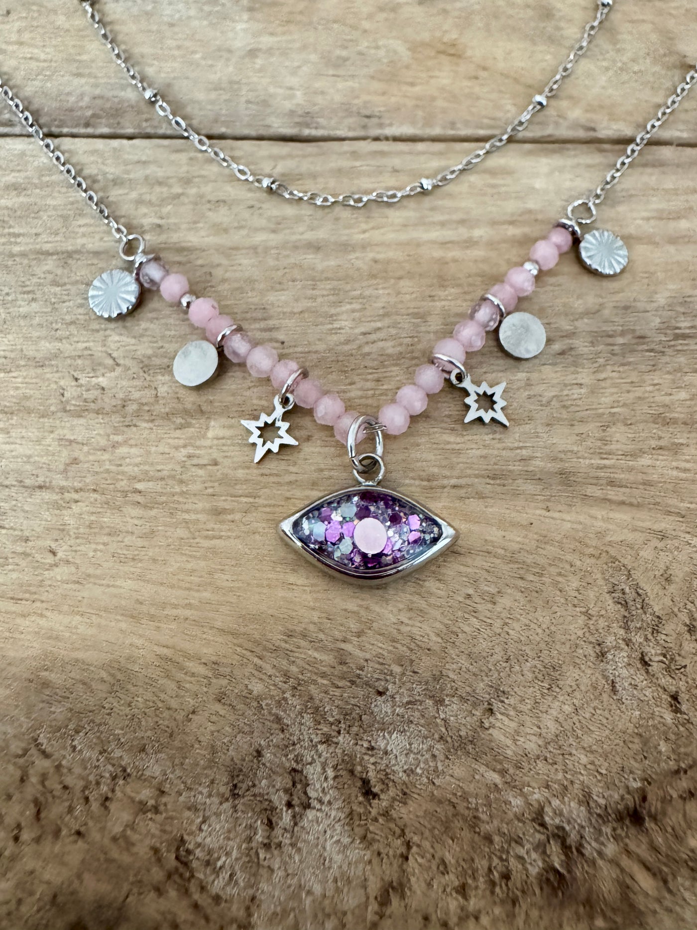 Collier argenté TAYLOR Quartz rose Relation au père