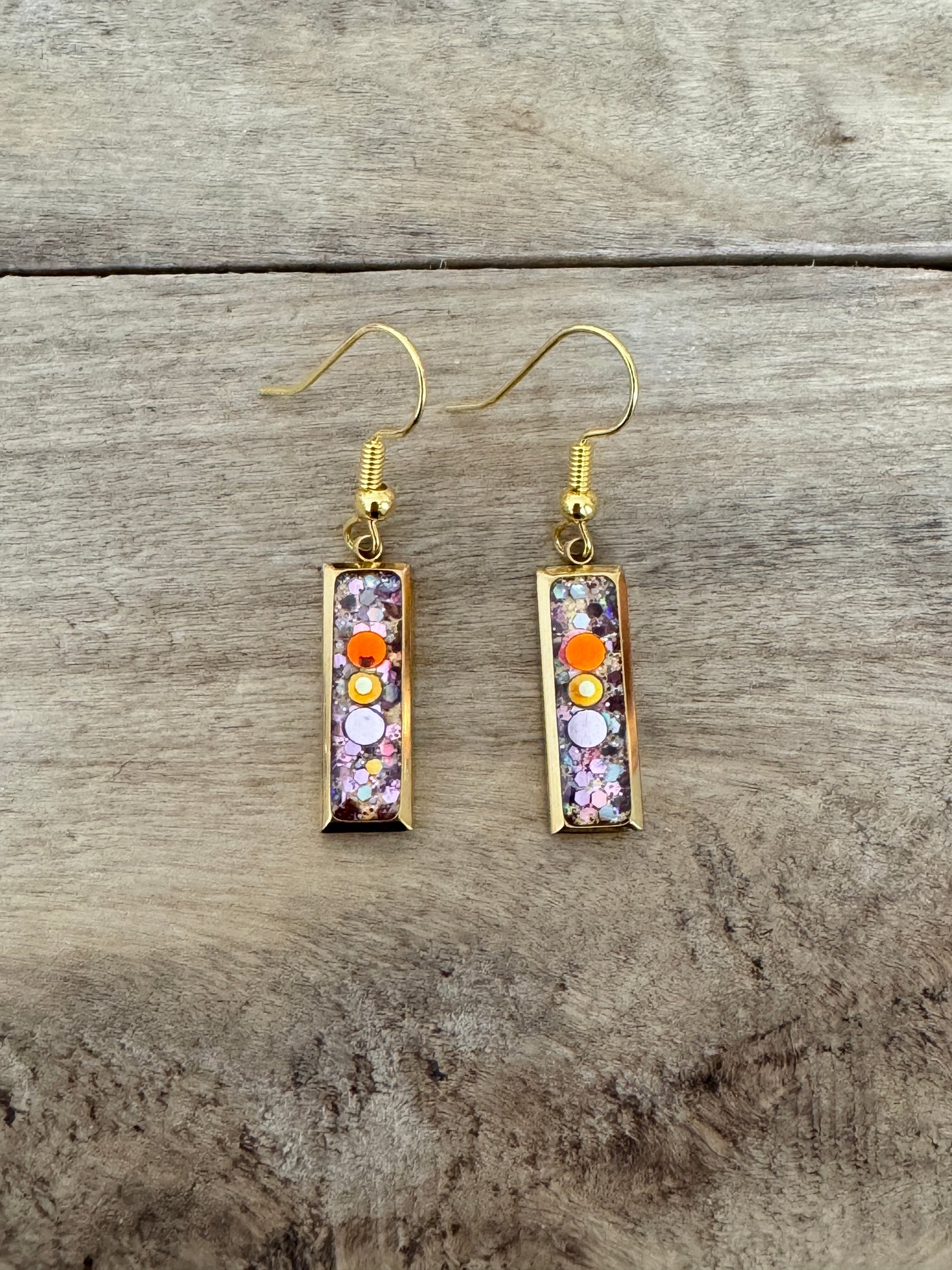 Boucles d'oreilles dorées RECTANGLE Nuit noire de l'âme