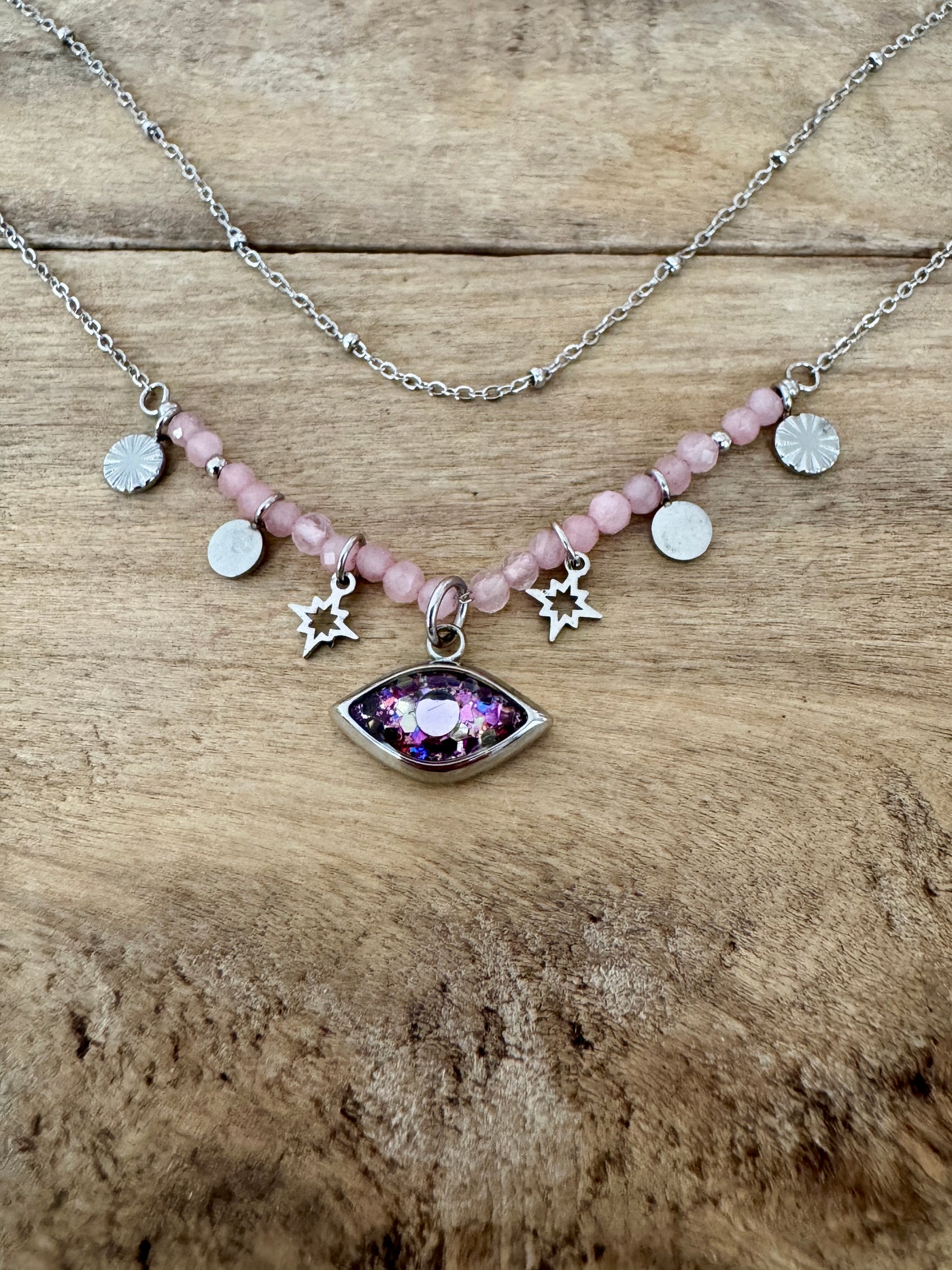 Collier argenté TAYLOR Quartz rose Canalisation et intuition