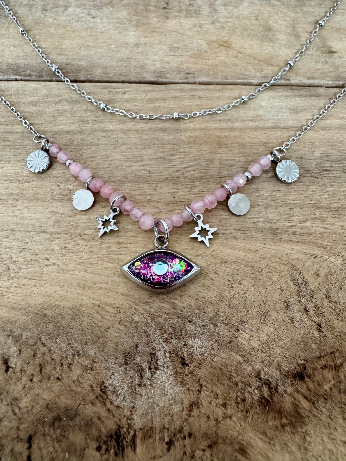 Collier argenté TAYLOR Quartz rose Lâcher prise