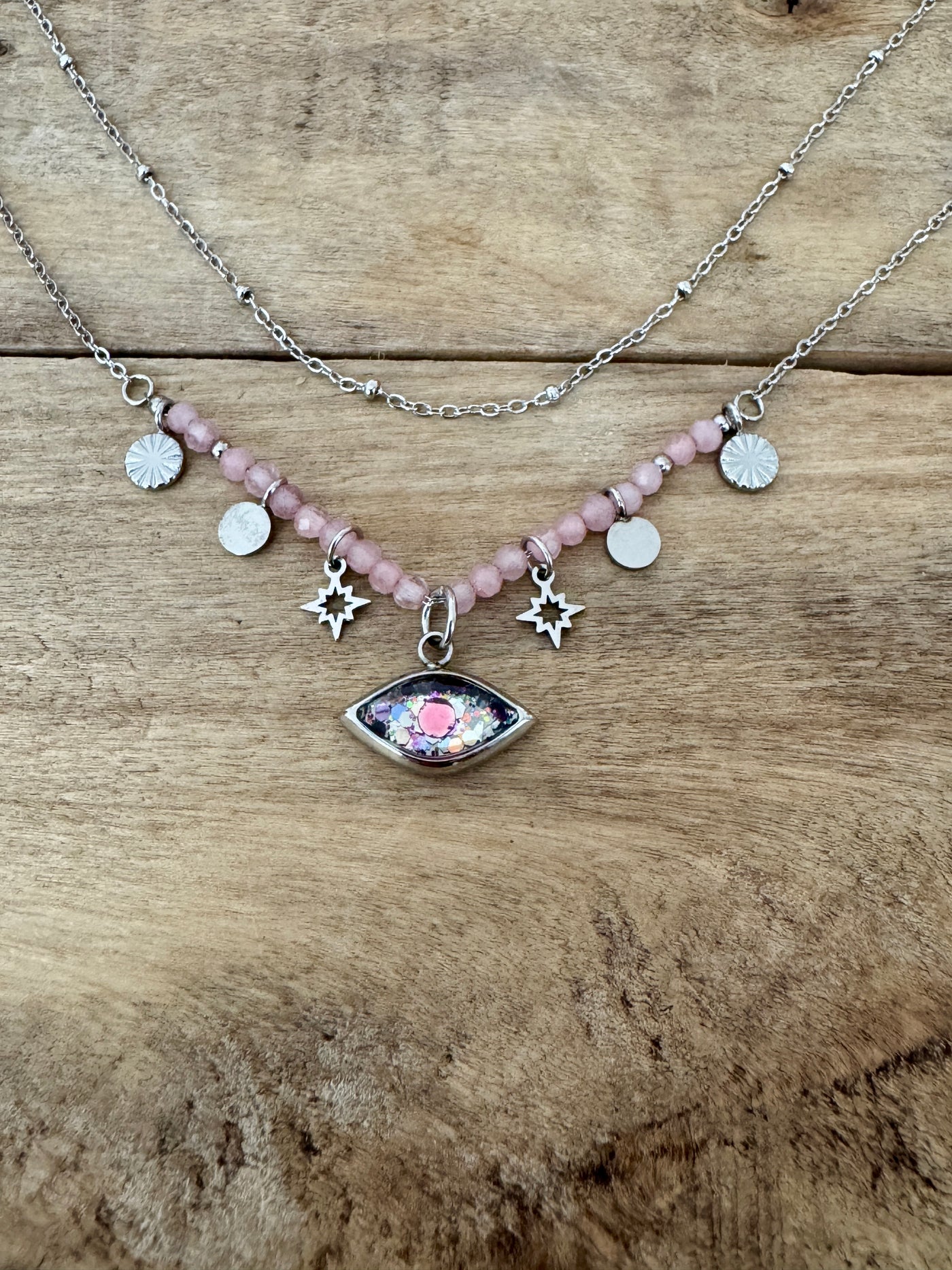 Collier argenté TAYLOR Quartz rose Lignée familiale