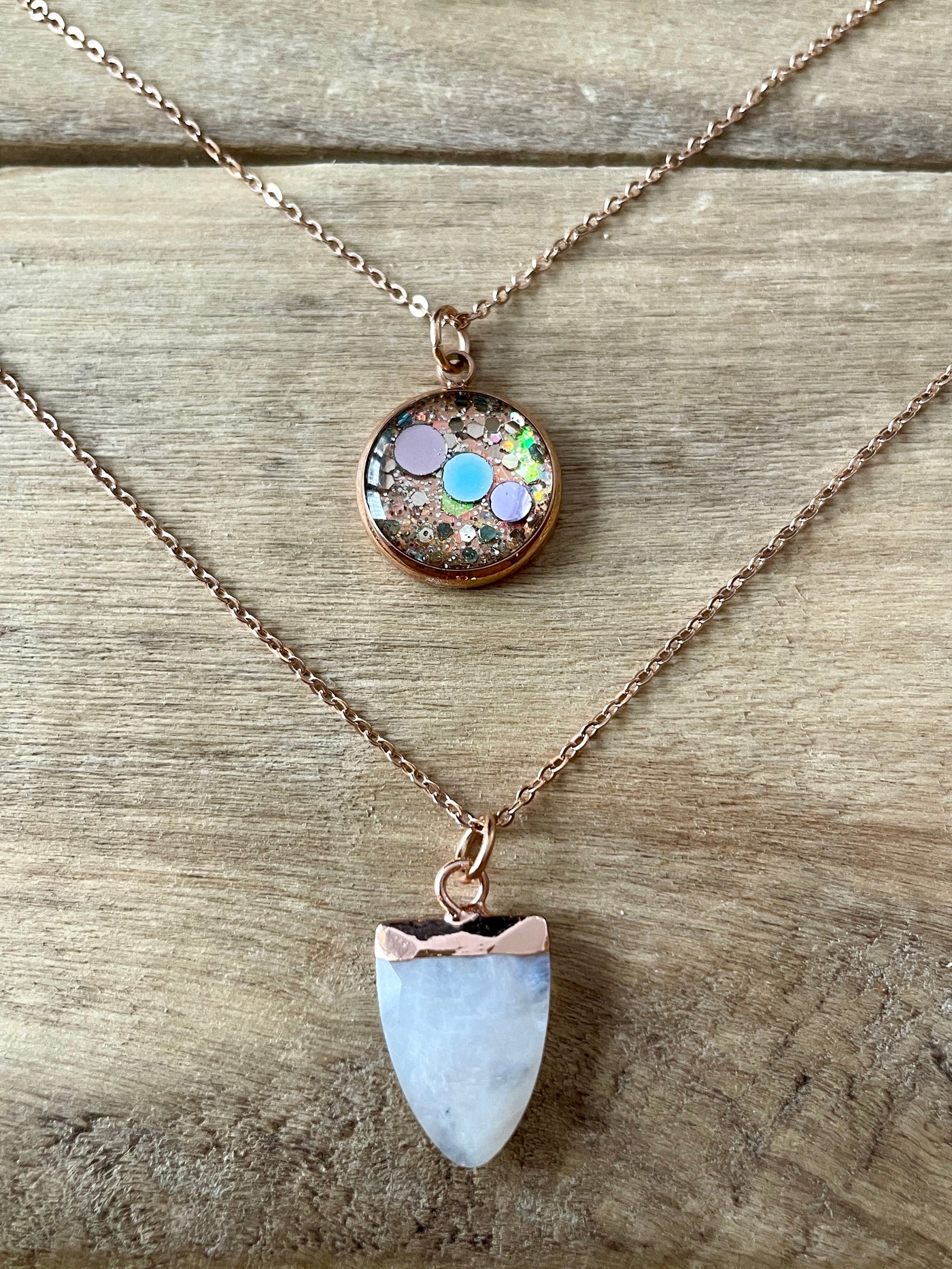 Double silver necklace MIAMI Moonstone and Sugilite Heart Chakra