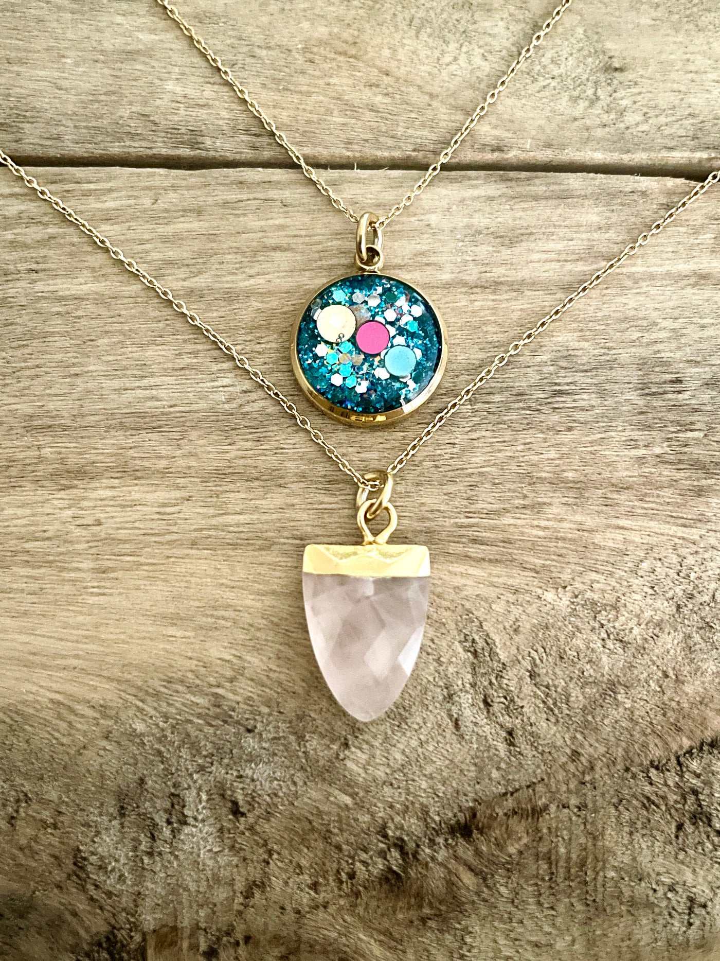 Collier double doré QUARTZ ROSE Réharmonisation des 7 chakras