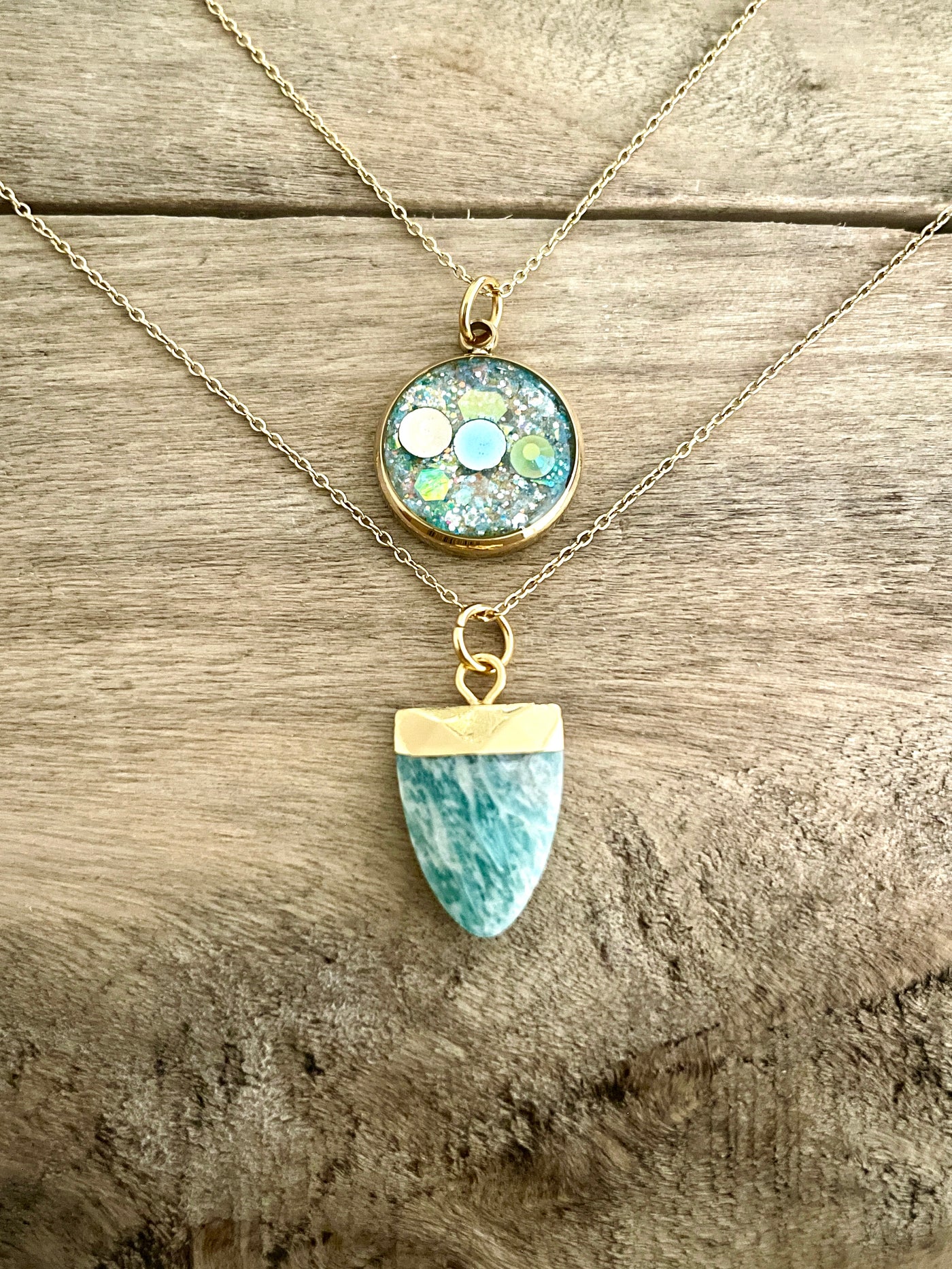 AMAZONITE double golden necklace Unblocking the blocking knot of the moment