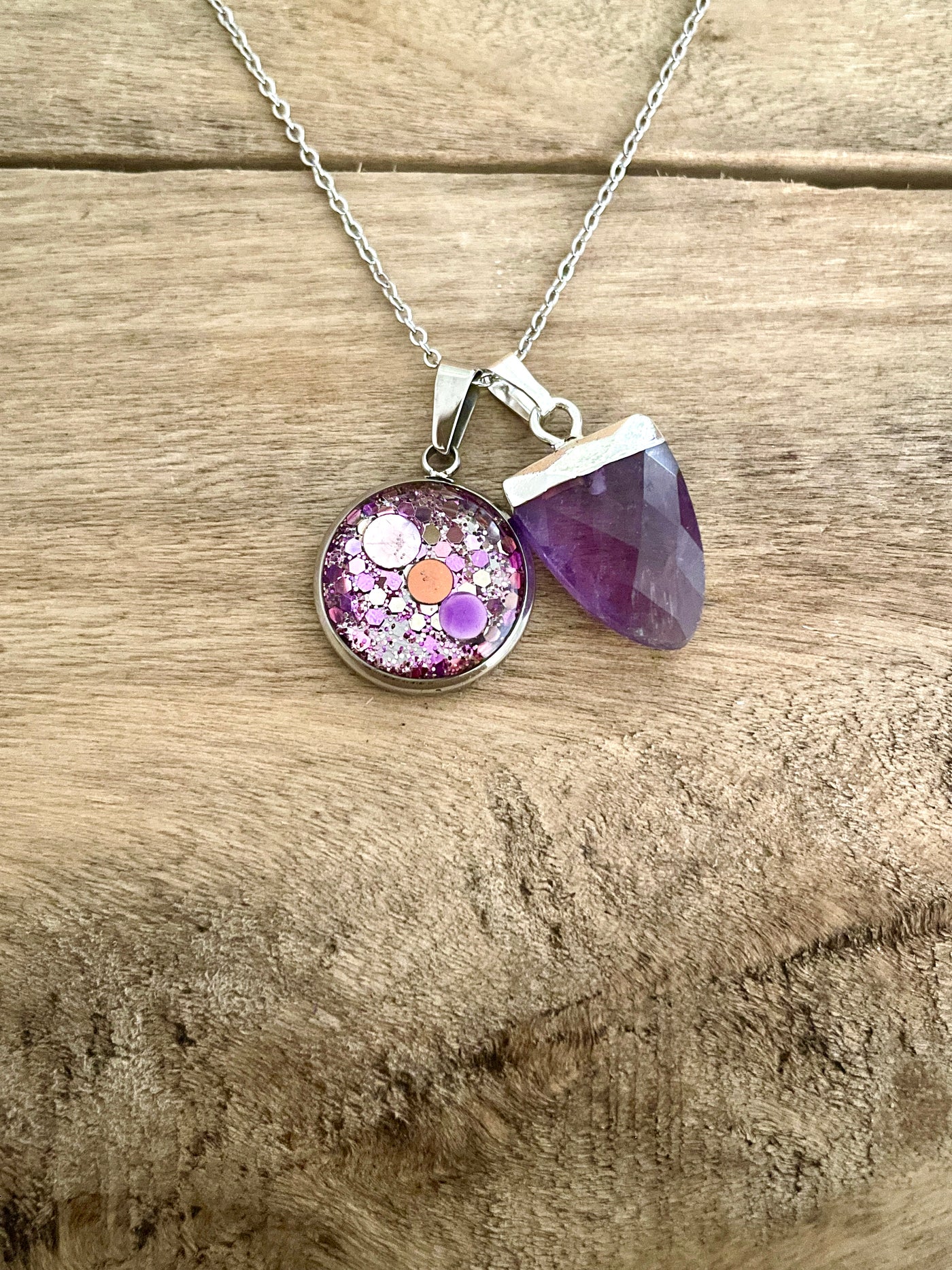 Collier simple argenté Amethyste Déblocage du noeud bloquant du moment