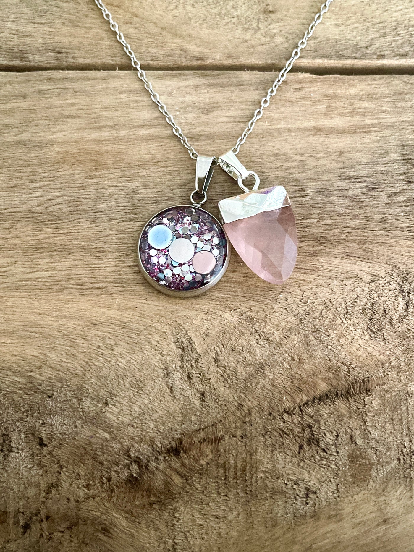 Simple silver rose quartz necklace Procreation