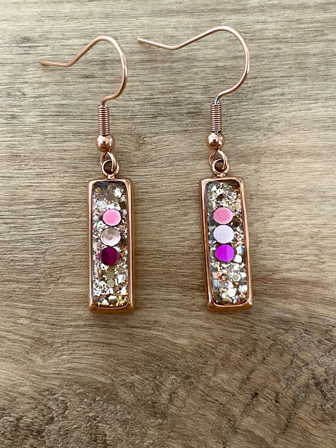 Boucles d'oreilles or rose RECTANGLE Etre soi