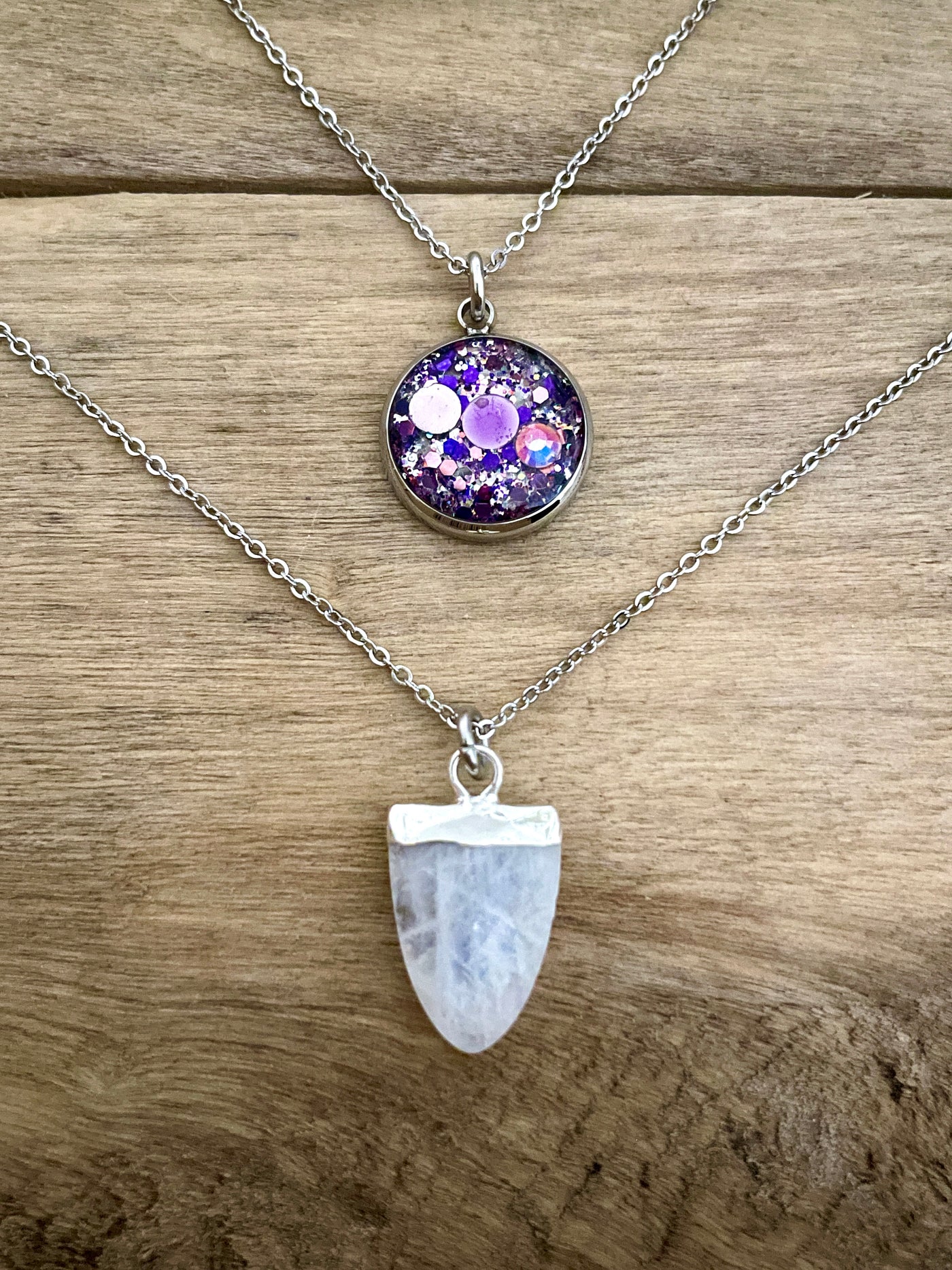 Double silver necklace MIAMI Moonstone &amp; Aquamarine Consciousness