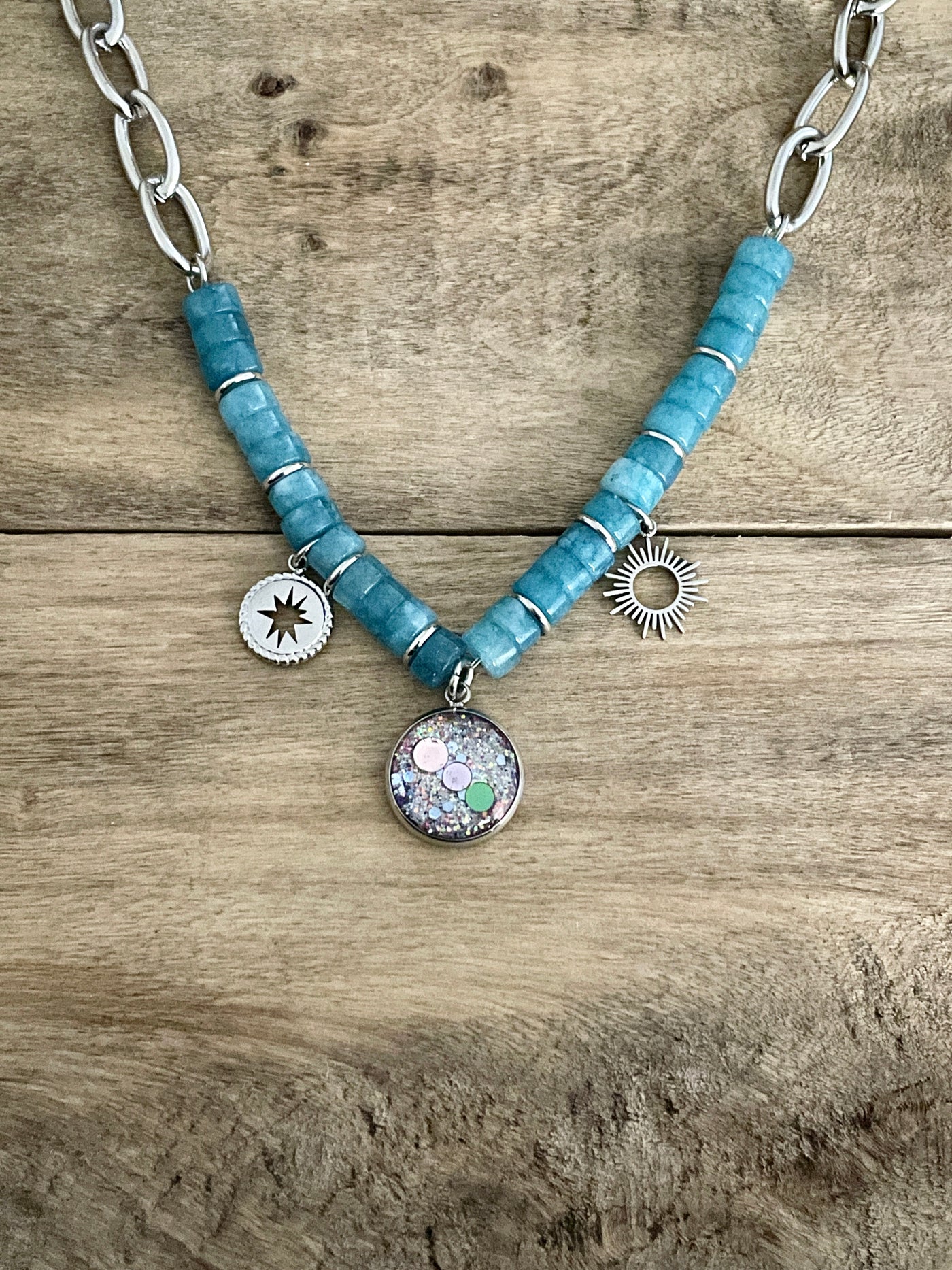 Collier argenté HONOLULU Apatite Ras le bol