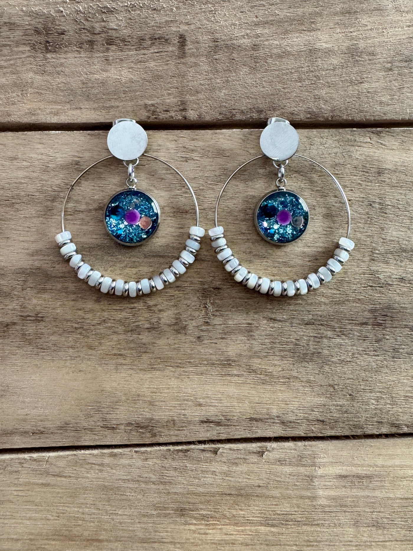 Boucles d'oreilles argentées SHAMBALLAH Pierre de lune Abondance