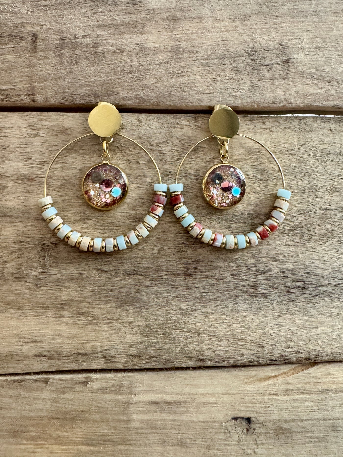 Boucles d'oreilles dorées SHAMBALLAH Jaspe Angoisses et peurs
