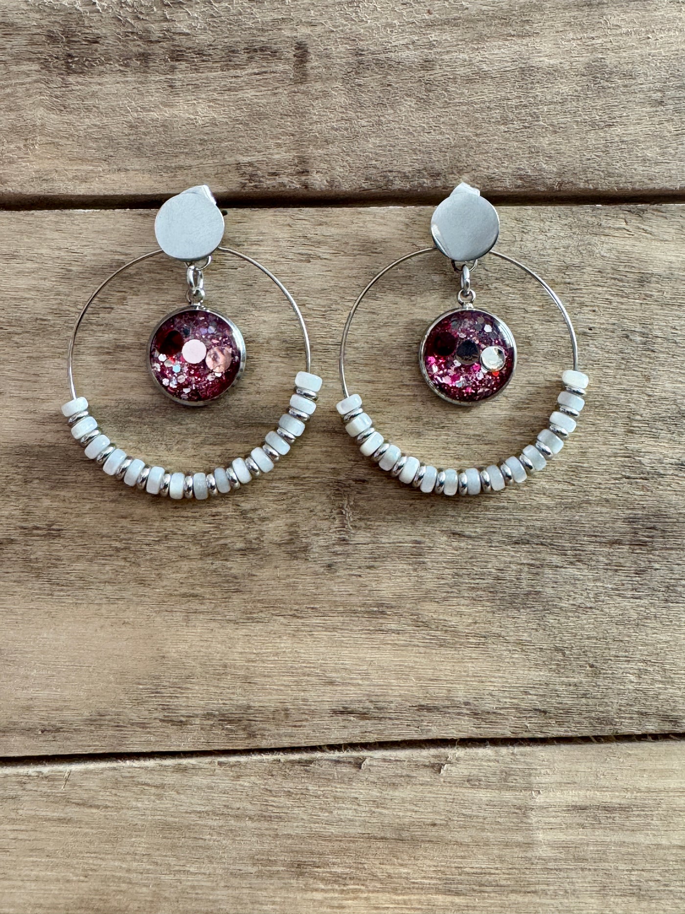 Boucles d'oreilles argentées SHAMBALLAH Pierre de lune Apaisement des émotions
