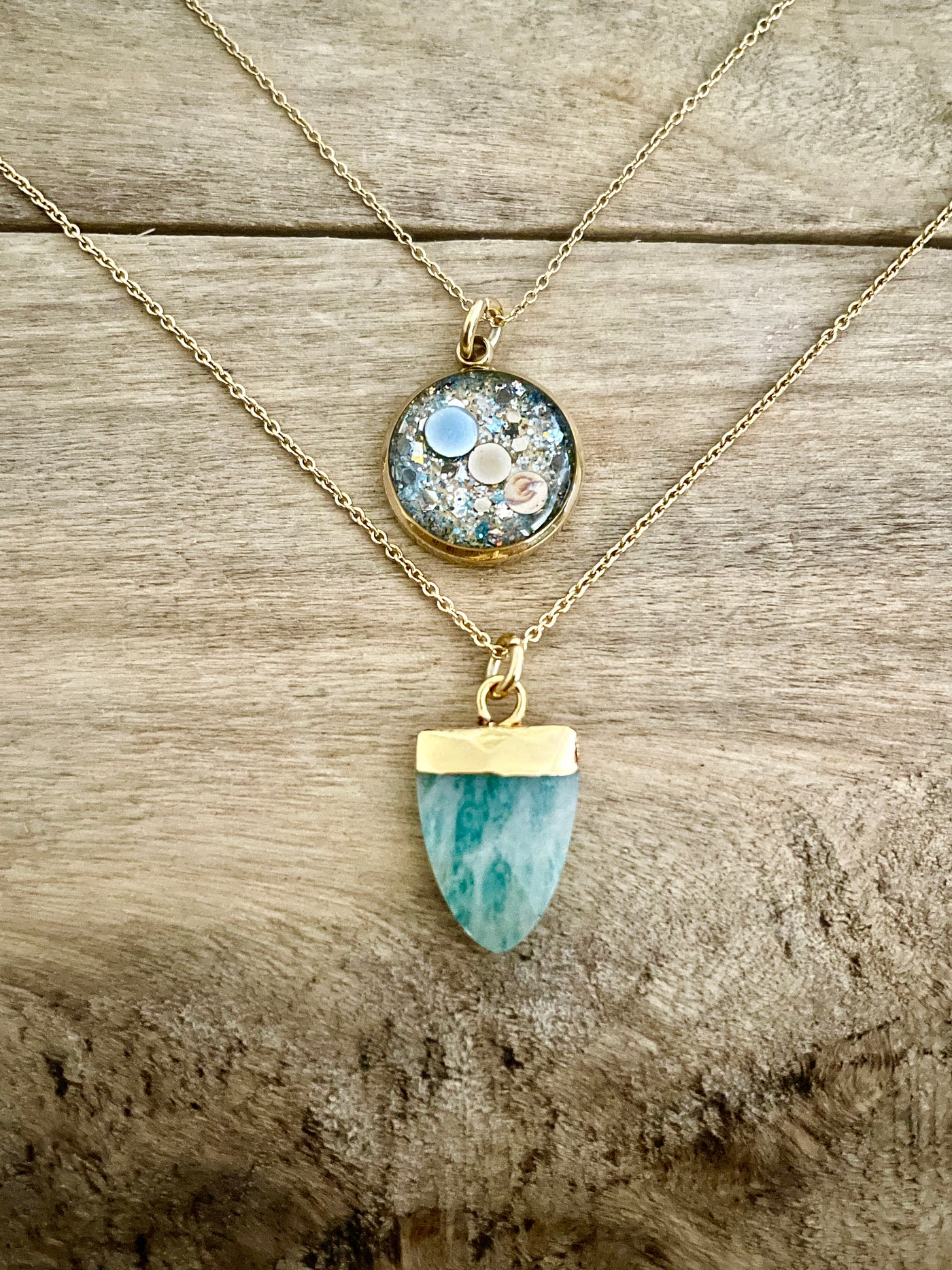 Amazonite double silver necklace Anxieties and fears