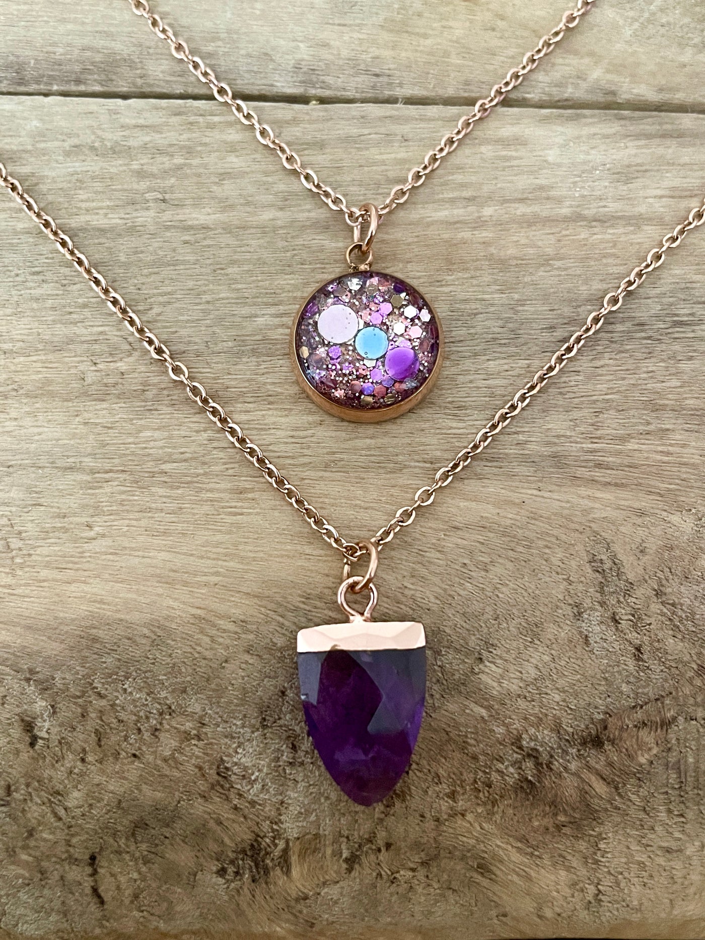 Double silver Amethyst necklace Letting go