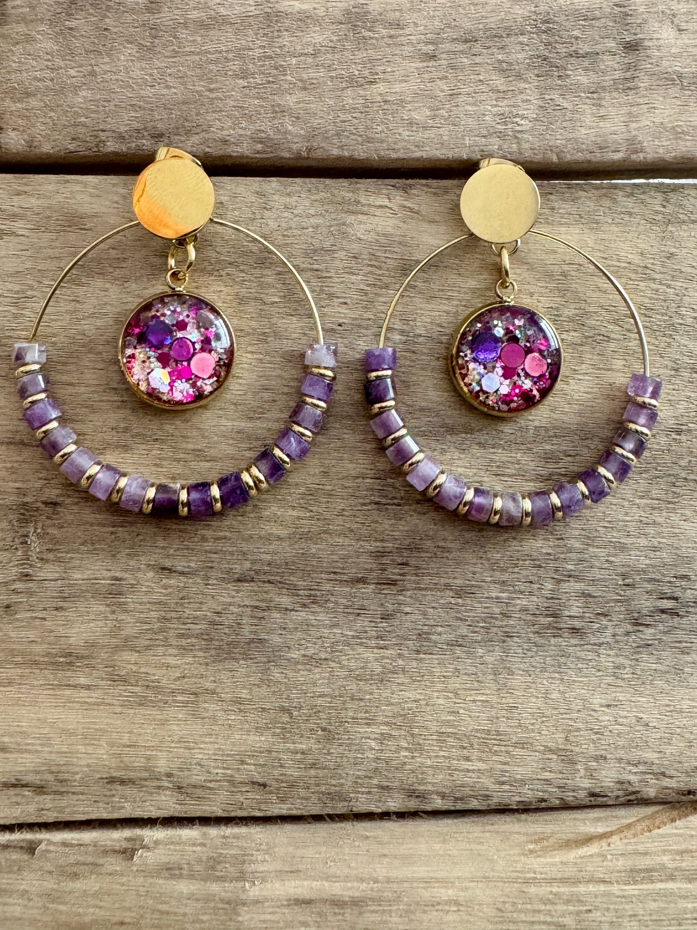 Golden earrings SHAMBALLAH Amethyst Wound of the soul: Injustice