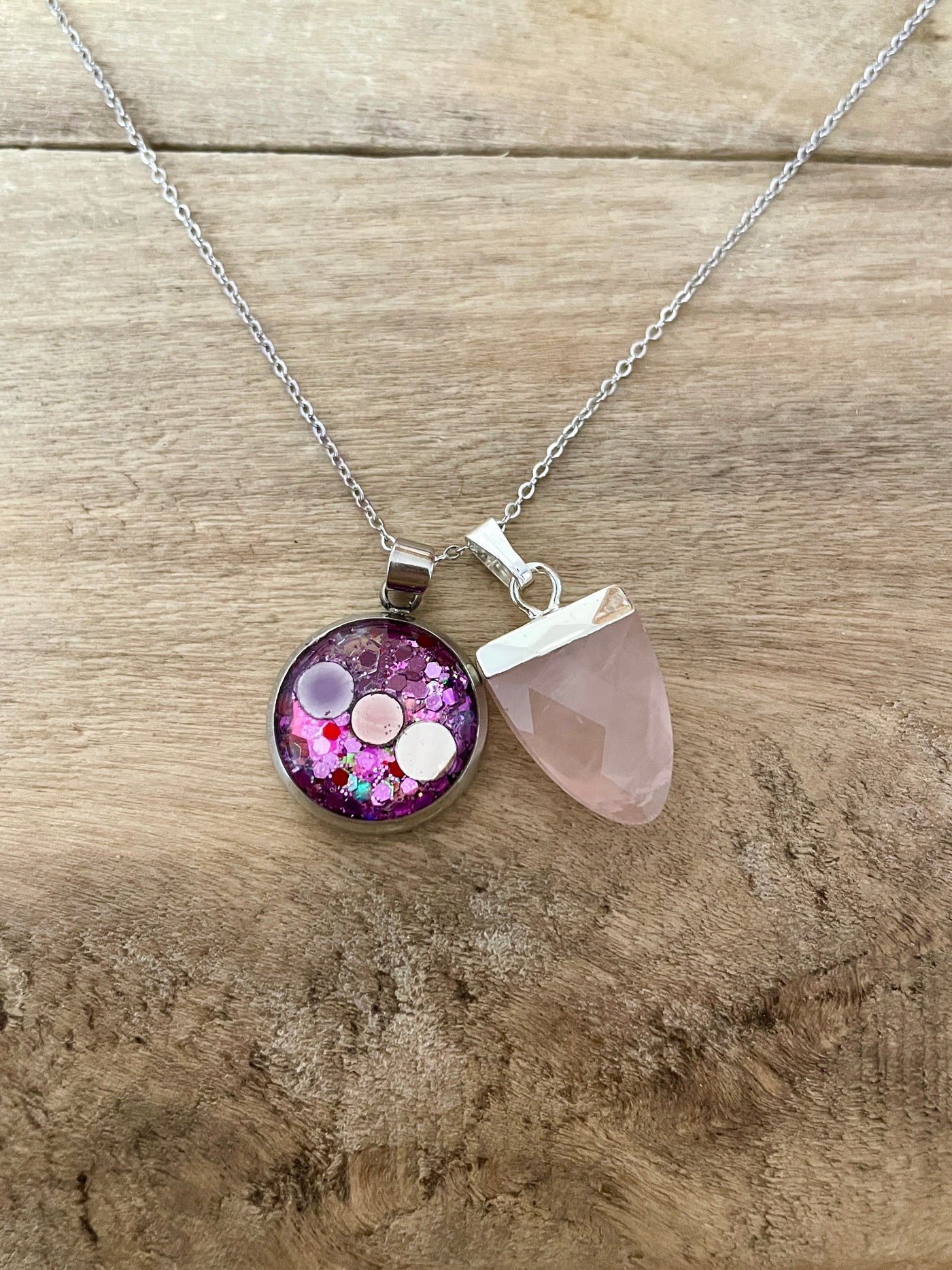 Simple silver rose quartz necklace Procreation