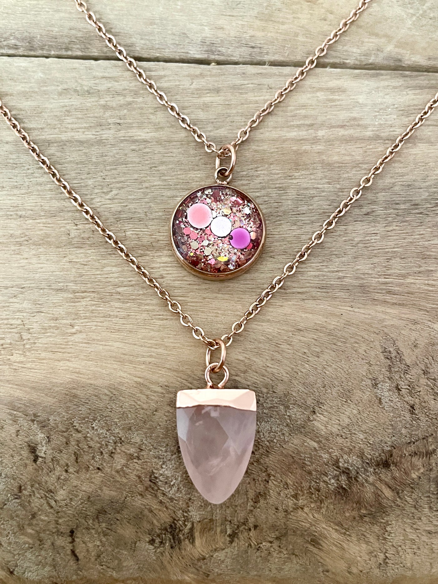 Collier double or rose Quartz rose Chakra sacré