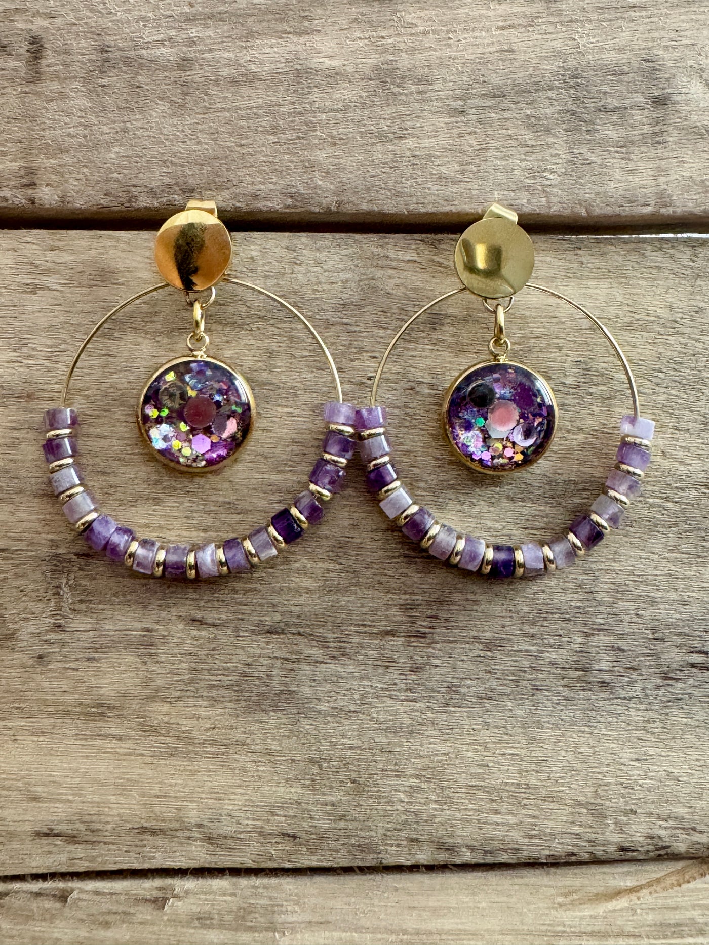 Boucles d'oreilles dorées SHAMBALLAH Amethyste Confiance en soi