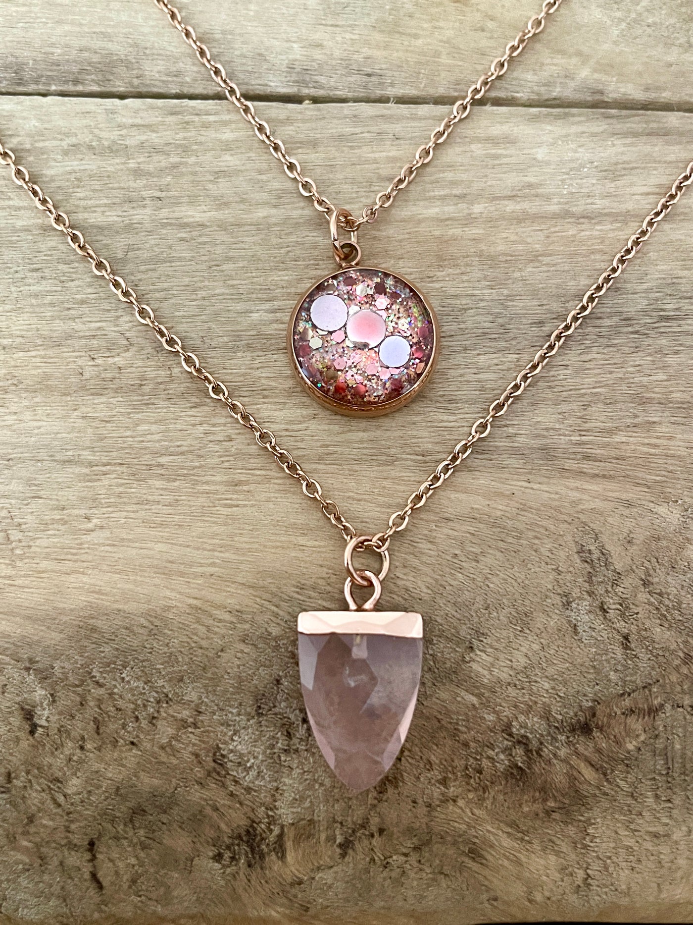 Collier double or rose QUARTZ ROSE Confiance en soi