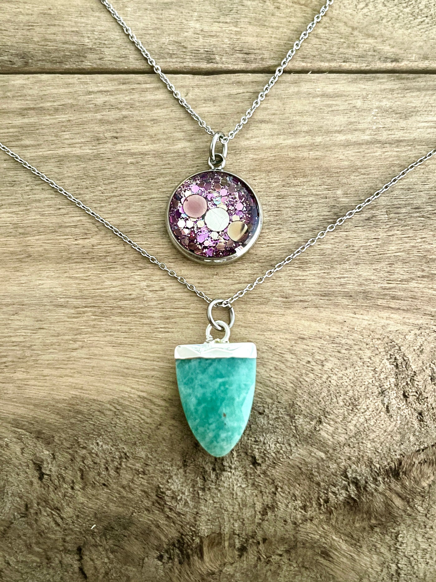 Collier double argenté AMAZONITE Déblocage du noeud bloquant du moment