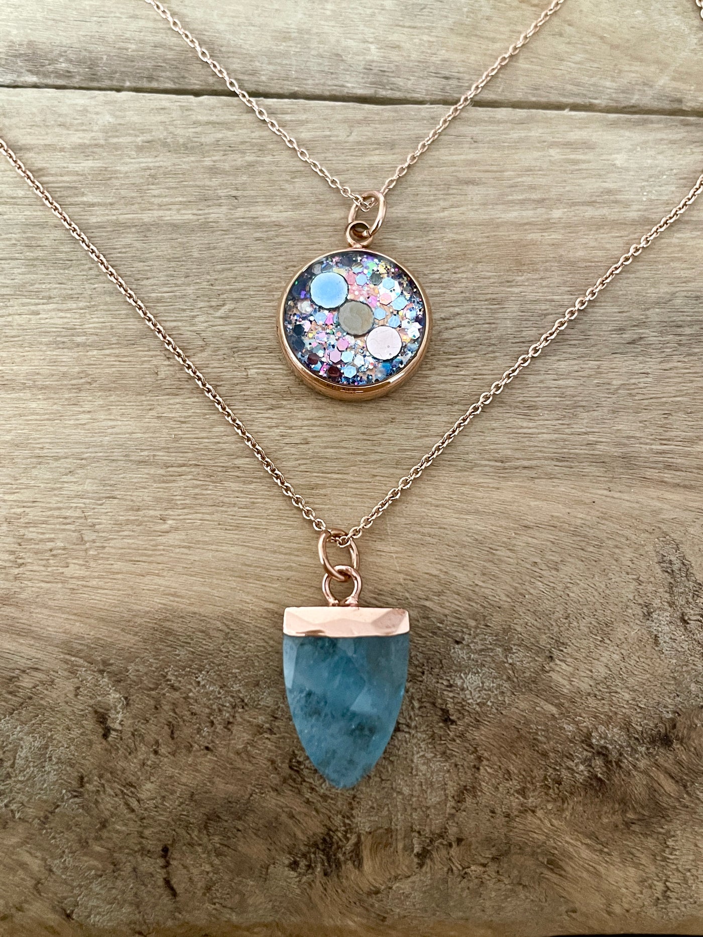 Double silver necklace AQUAMARINE Self love