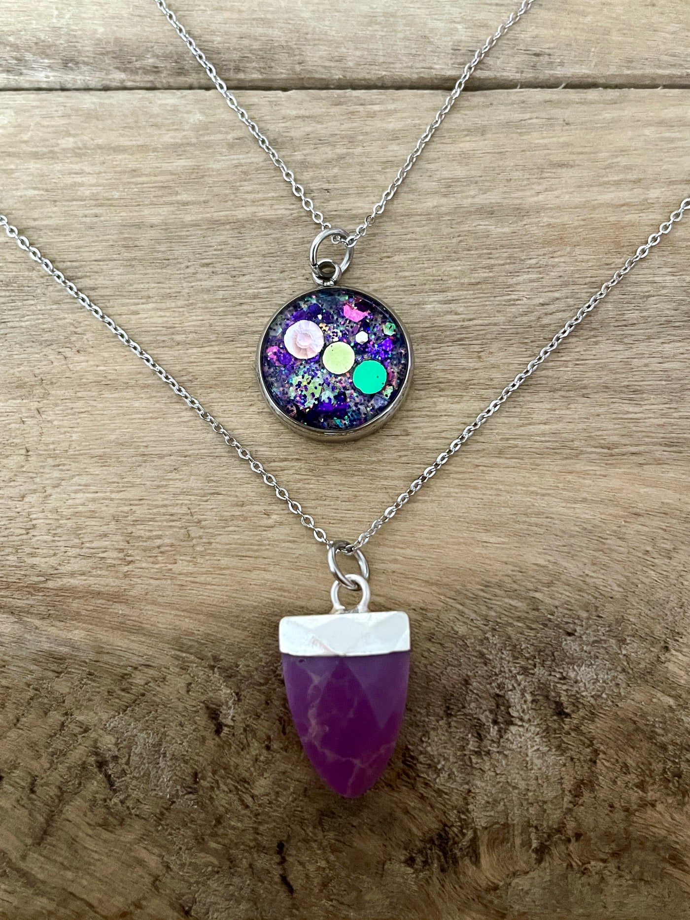 Double silver Amethyst necklace Letting go